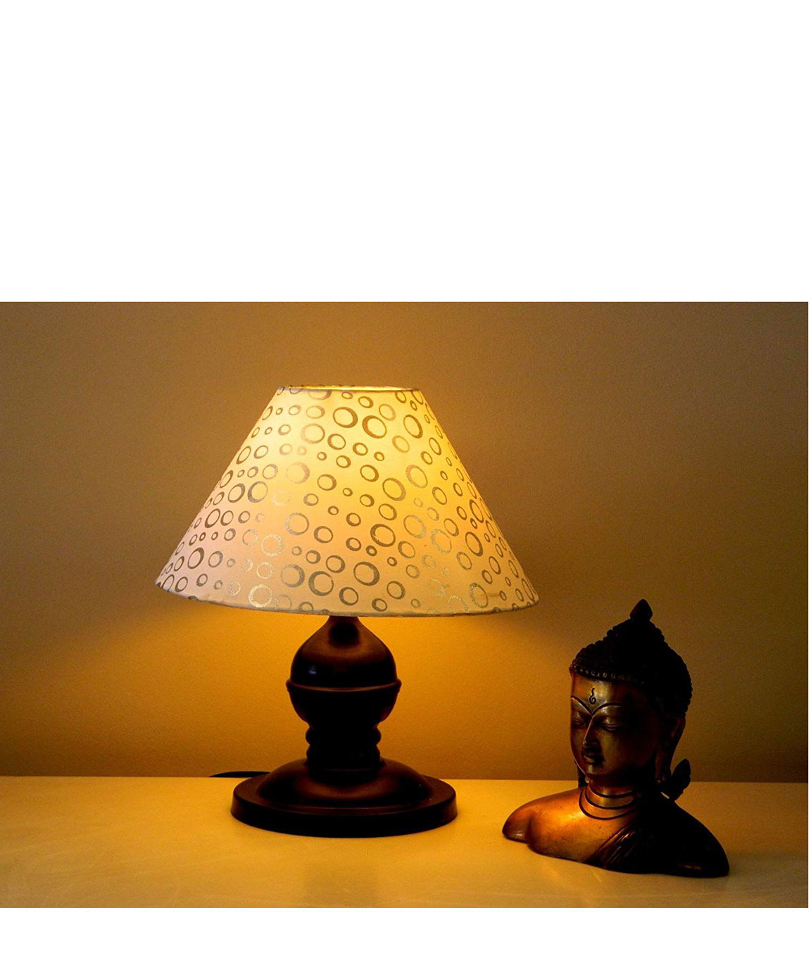 RDC Black Designer Table Lamp with 10 Inches Round White with Silver Polka Dots Designer Lamp Shade