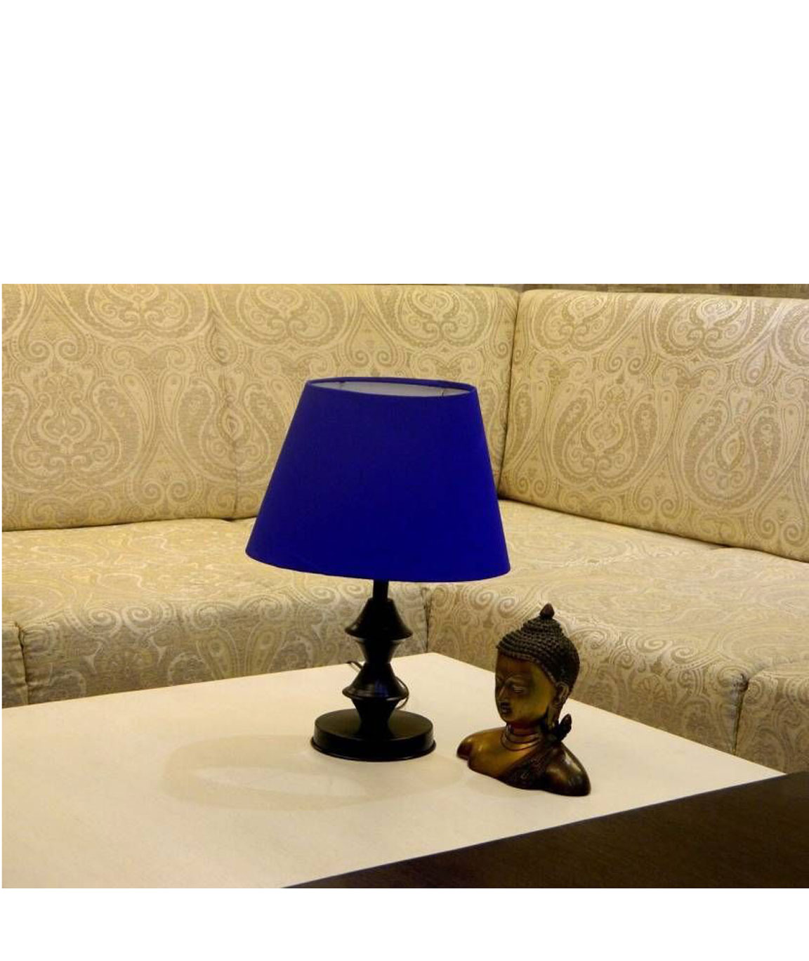 RDC Black Double Ring Stand Table Lamp with 10 Inches Oval Plain Indigo Lamp Shade