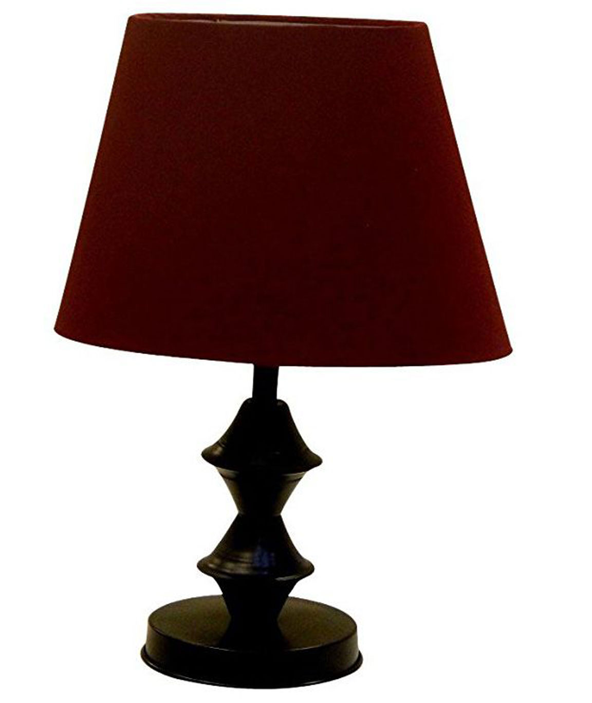 RDC Black Double Ring Stand Table Lamp with 10 Inches Oval Plain Maroon Lamp Shade