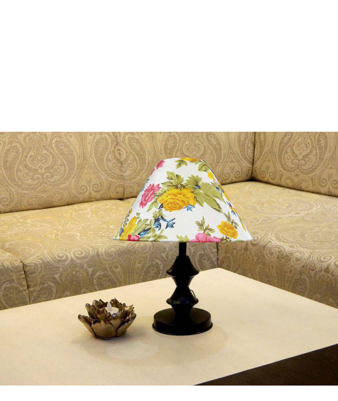 RDC Black Double Ring Stand Table Lamp with 10 Inches Round Multi-colour Floral Designer Lamp Shade