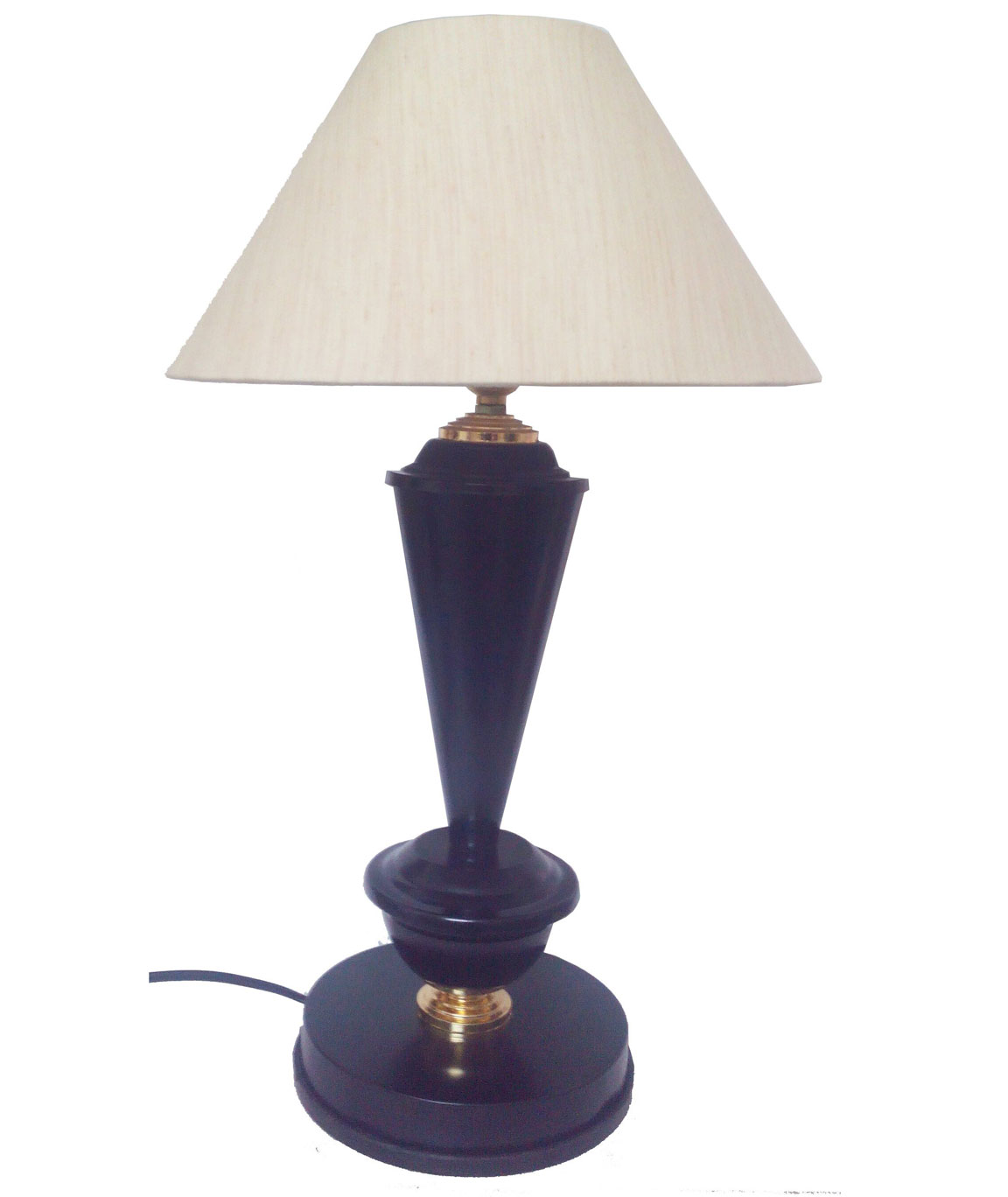 RDC Black with Golden Base Table Lamp with 10 Inches Round Cream-khadi Lamp Shade