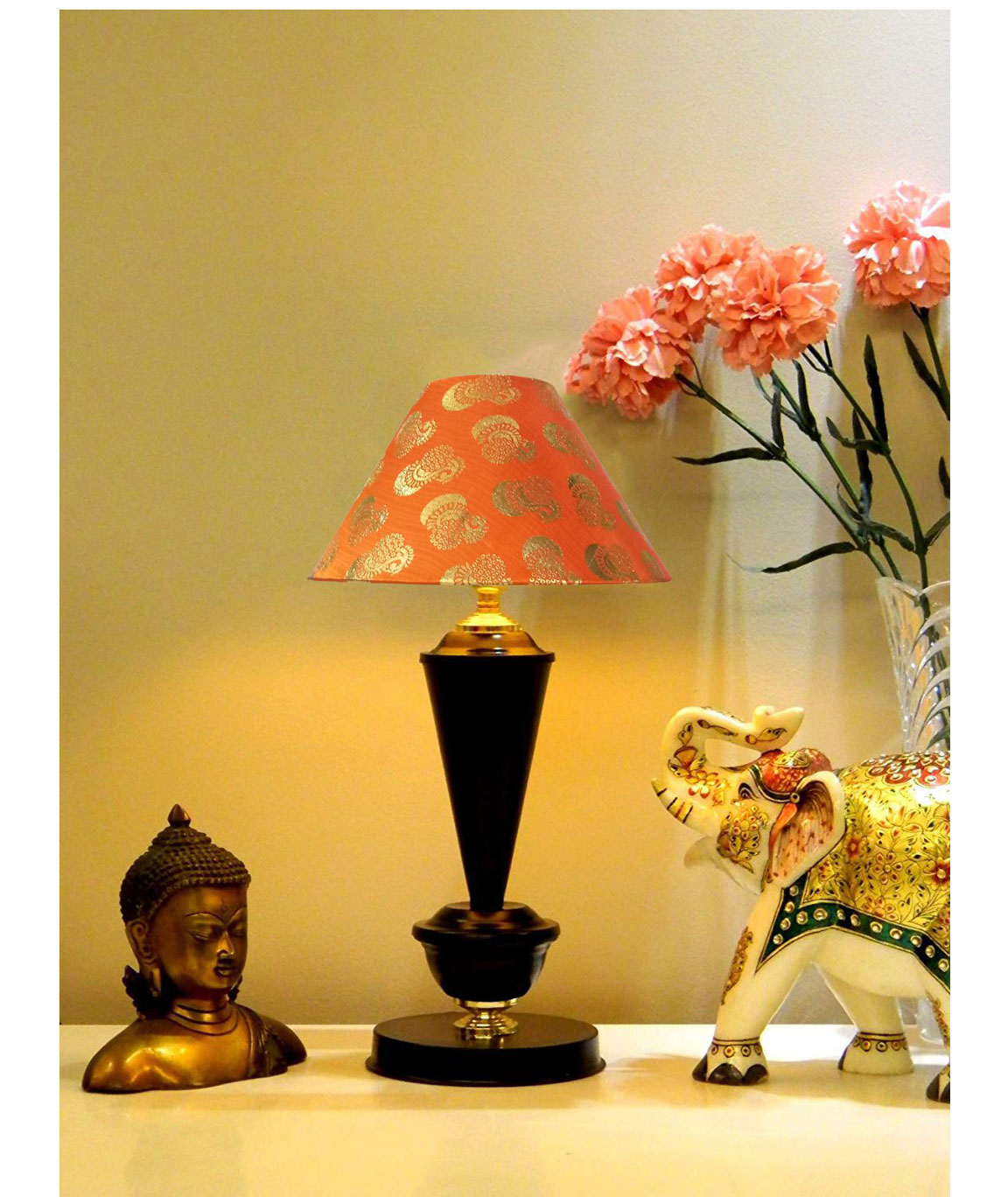 RDC Black with Golden Base Table Lamp with 10 Inches Round Orange Golden Designer Lamp Shade