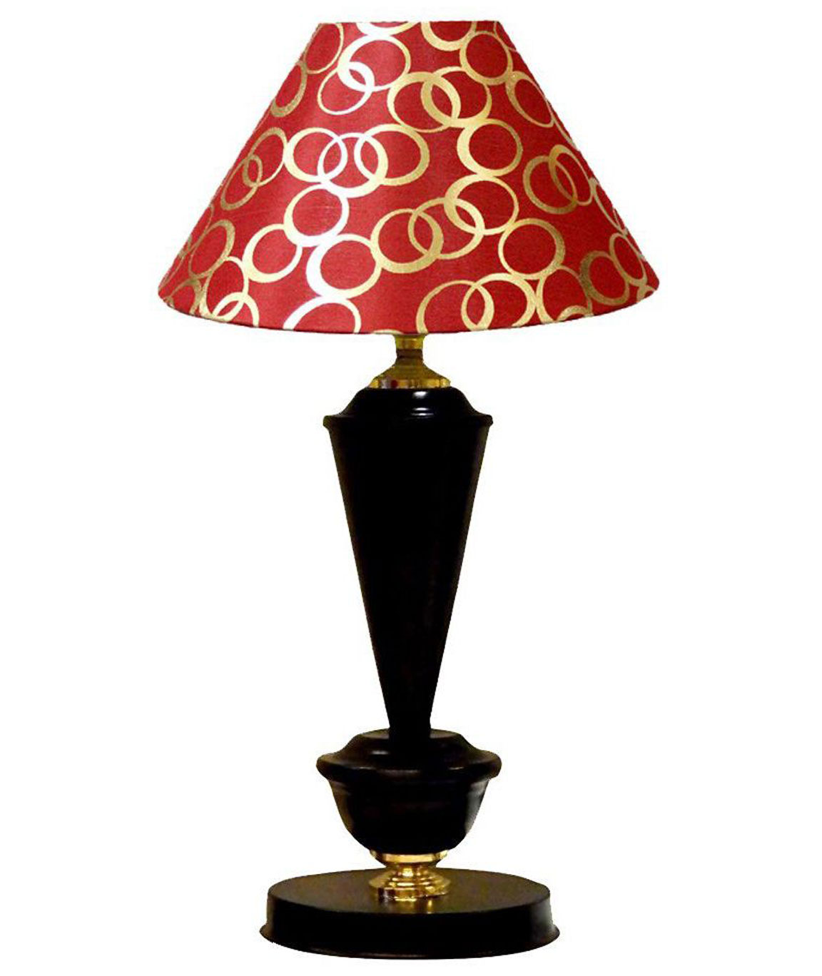 RDC Black with Golden Base Table Lamp with 10 Inches Round Red with Golden Polka Dots Designer Lamp Shade