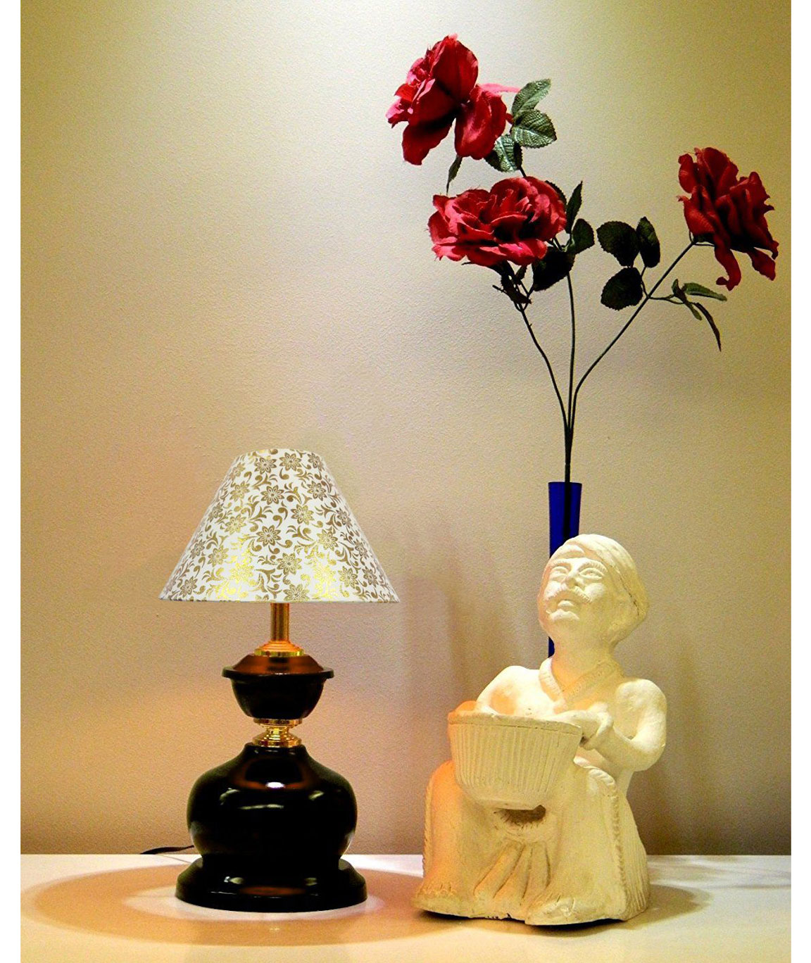 RDC Brown Designer Table Lamp with 10 Inches Round Cream Golden Designer Lamp Shade