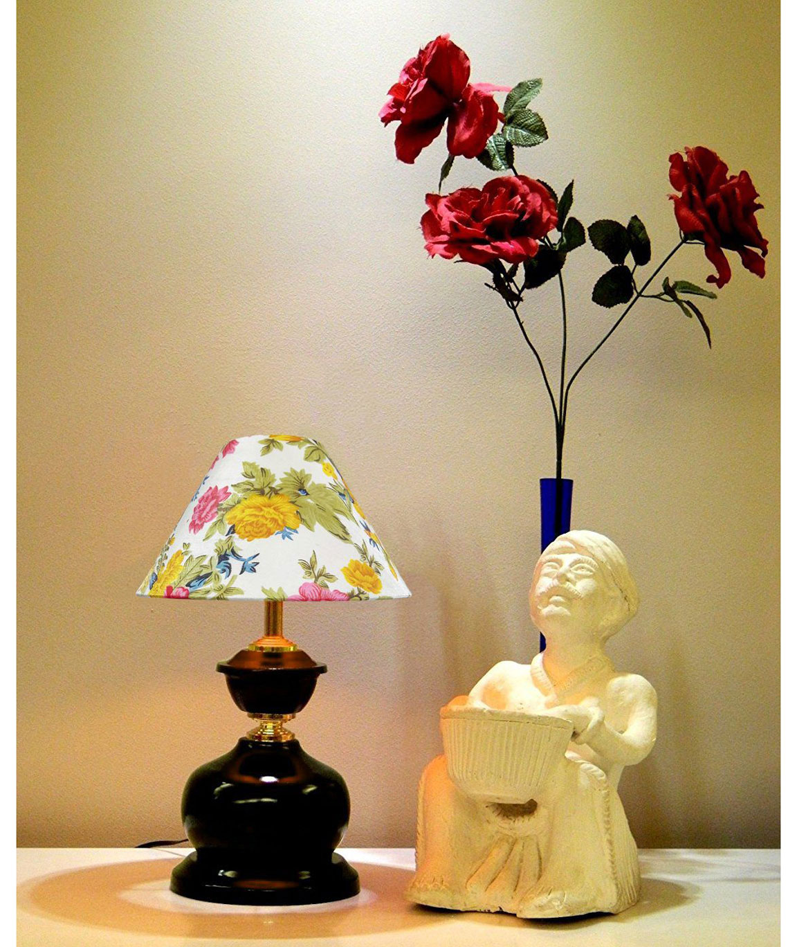 RDC Brown Designer Table Lamp with 10 Inches Round Multi-colour Floral Designer Lamp Shade
