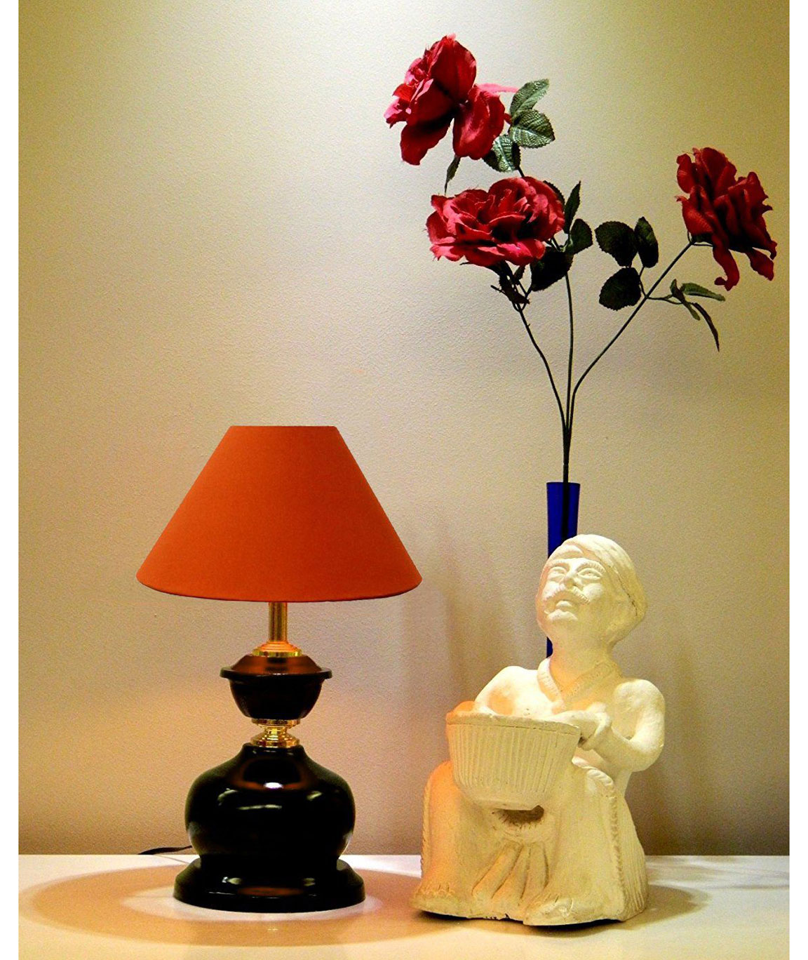 RDC Brown Designer Table Lamp with 10 Inches Round Plain Rust-coloured Lamp Shade