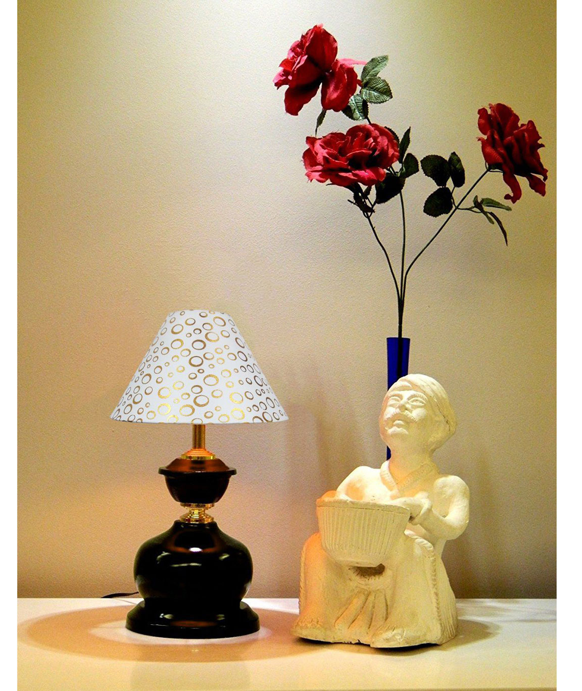 RDC Brown Designer Table Lamp with 10 Inches Round White Golden Polka Dots Designer Lamp Shade