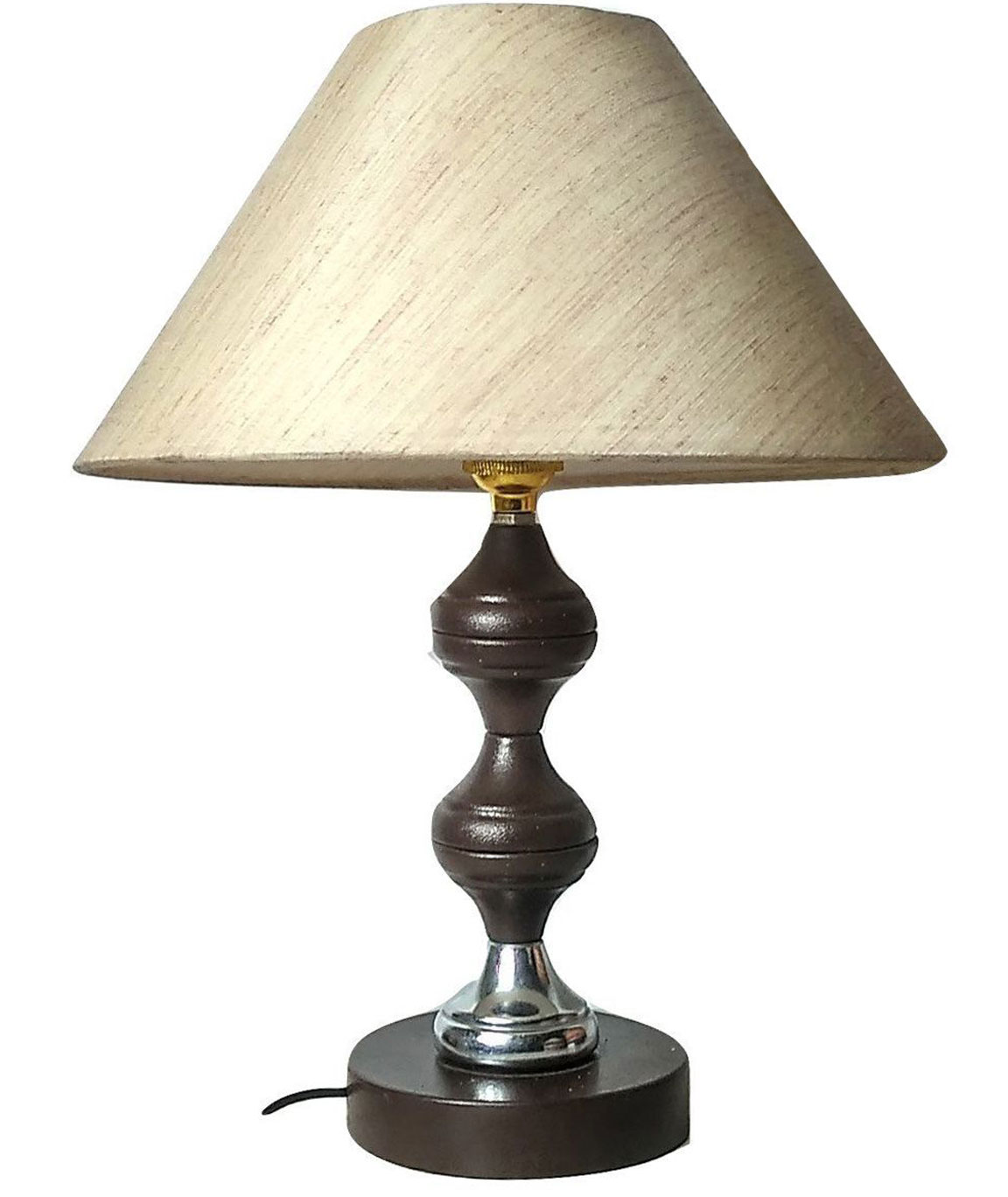RDC Brown Silver Stand Table Lamp with 10 Inches Round Cream-khadi Lamp Shade