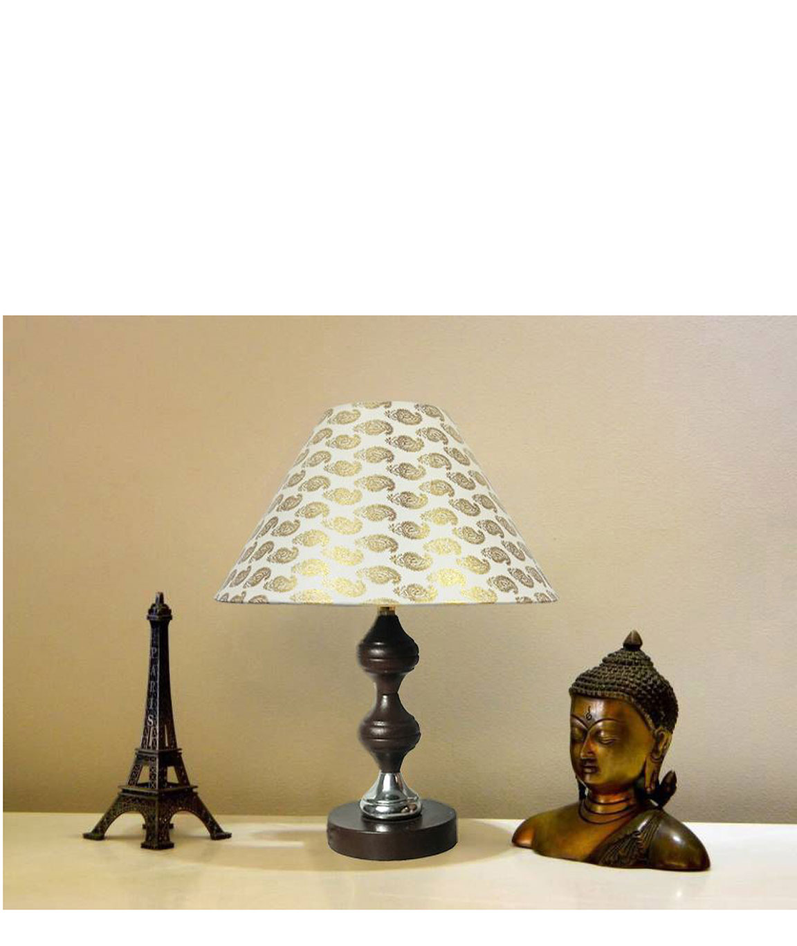 RDC Brown Silver Stand Table Lamp with 10 Inches Round Cream with Golden Designer Lamp Shade