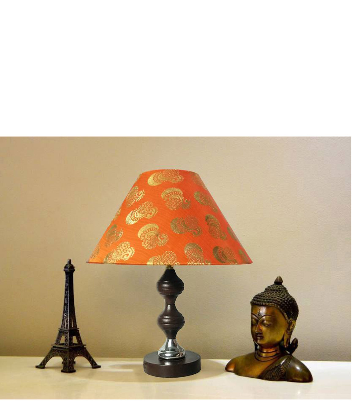RDC Brown Silver Stand Table Lamp with 10 Inches Round Orange Golden Designer Lamp Shade