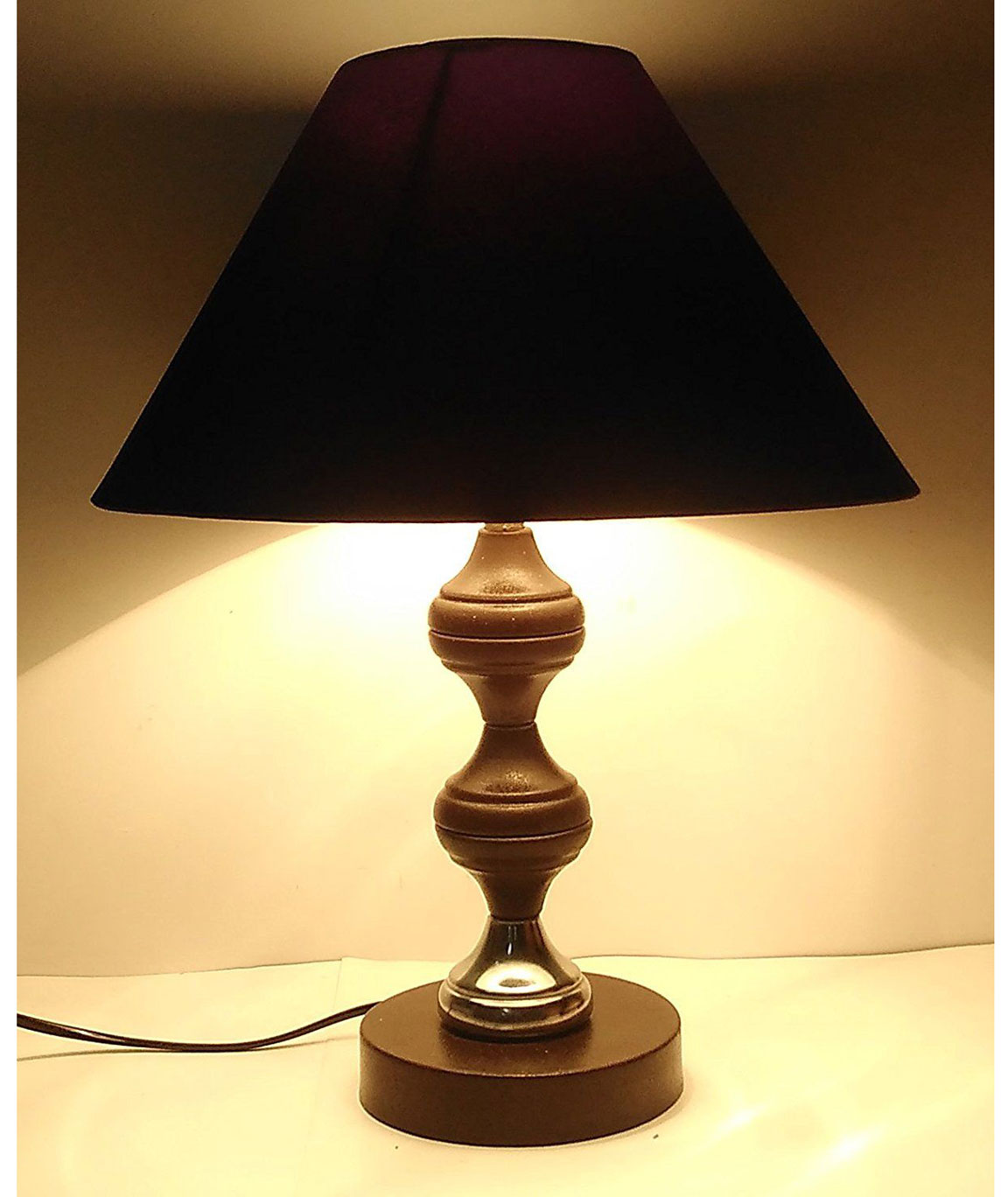 RDC Brown Silver Stand Table Lamp with 10 Inches Round Plain Black Lamp Shade
