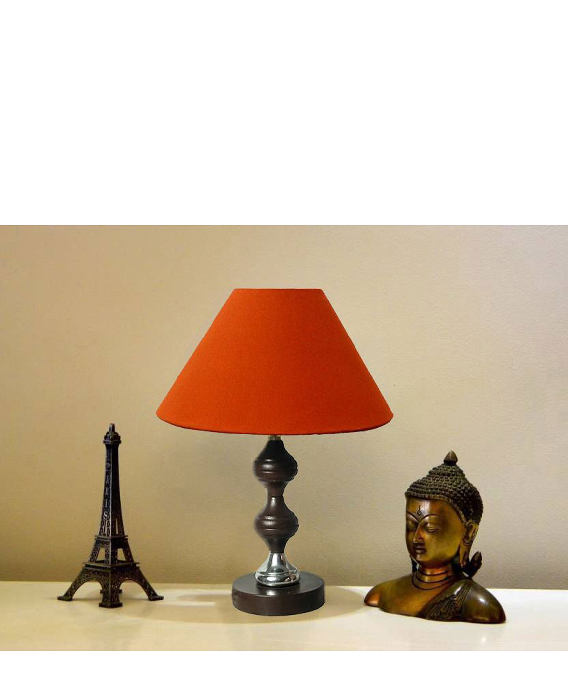 RDC Brown Silver Stand Table Lamp with 10 Inches Round Plain Rust-coloured Lamp Shade