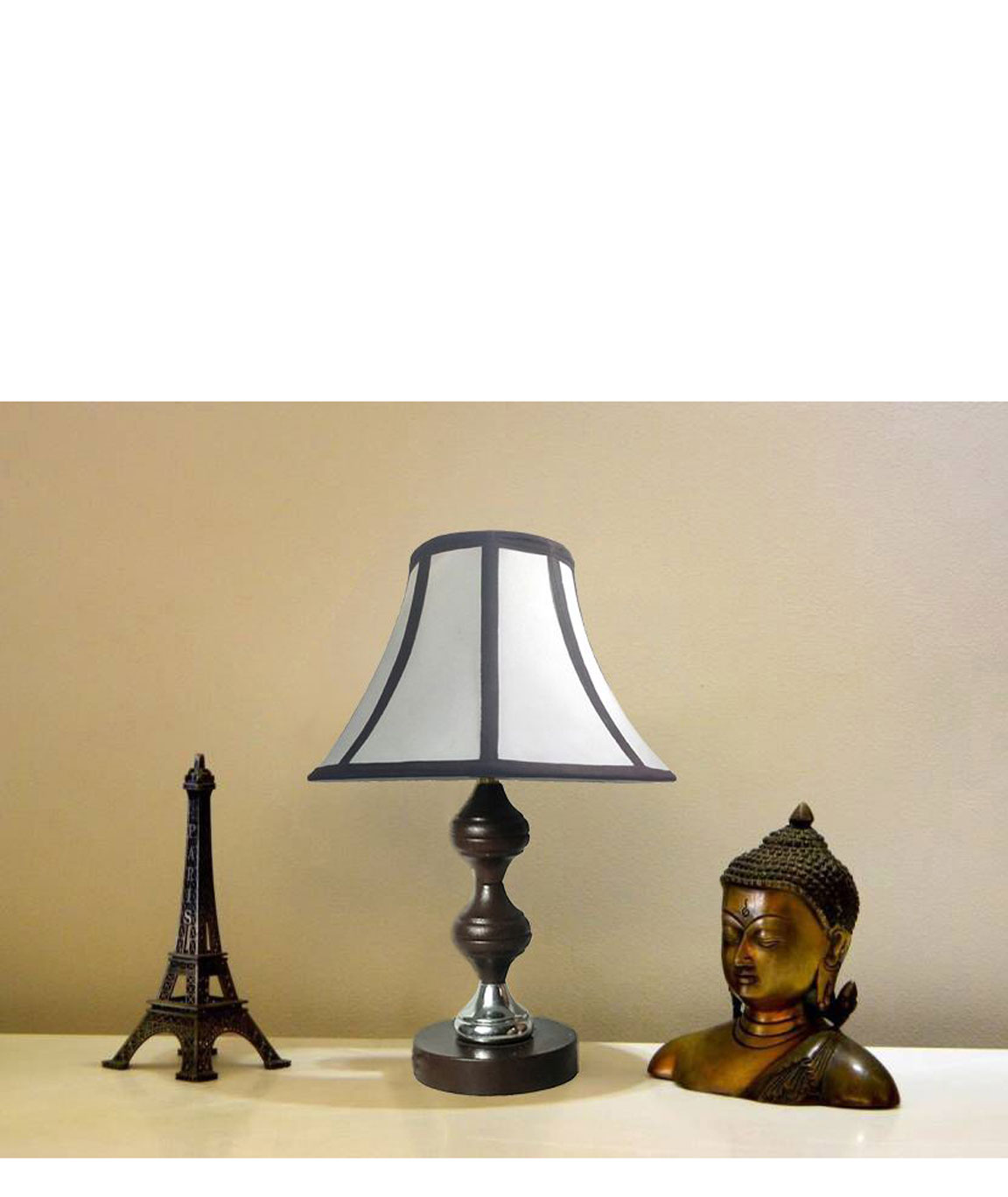 RDC Brown Silver Stand Table Lamp With 10 Inches Round Slanting Cream With Dark Brown Border Lamp Shade