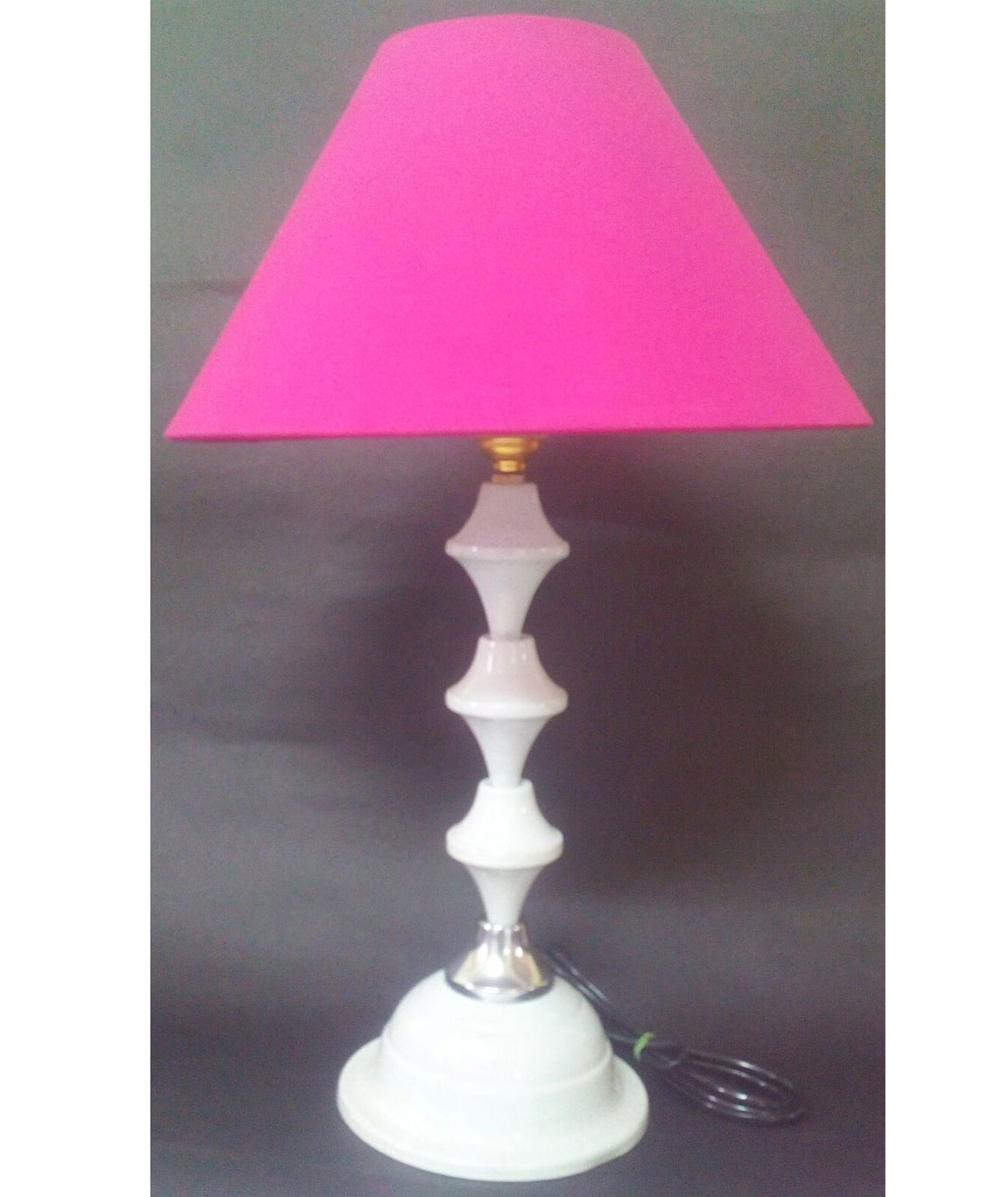 RDC White Silver Table Lamp with 10 Inches Round Plain Rani Pink Lamp Shade