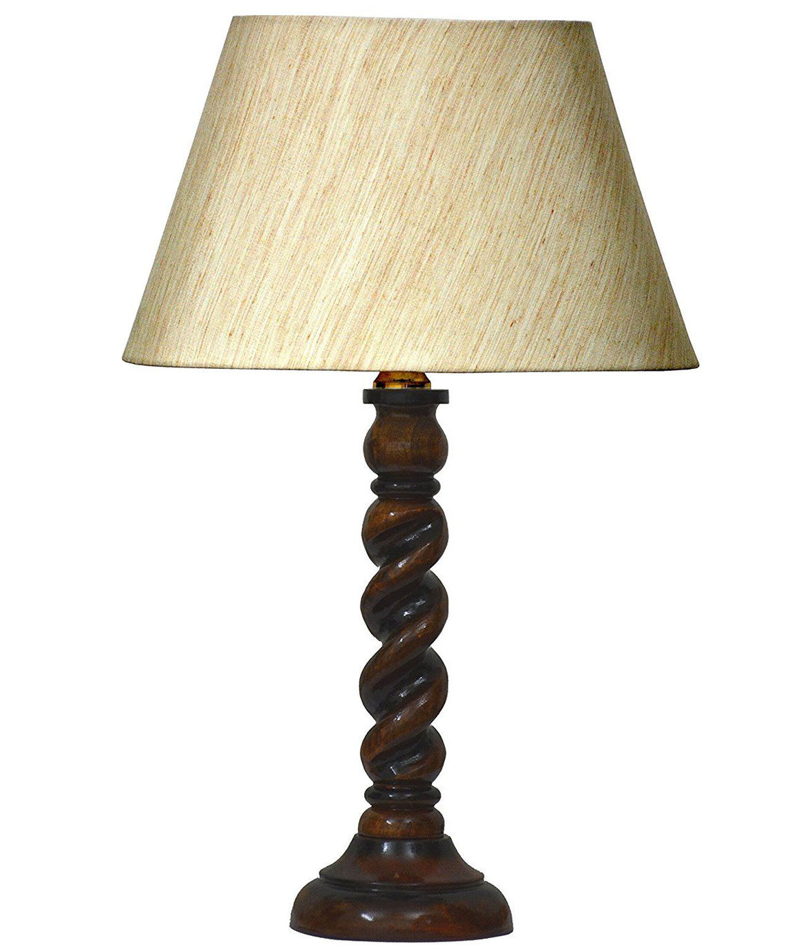 RDC Wooden Designer Table Lamp with 10 Inches Oval Cream-khadi Lamp Shade