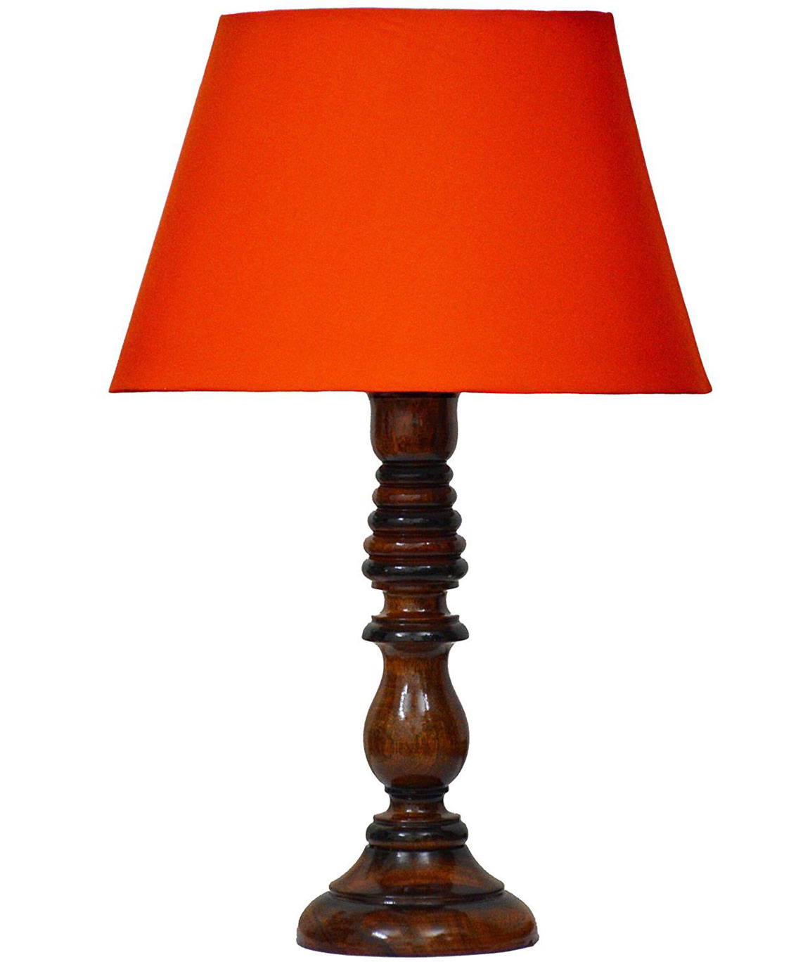 RDC Wooden Designer Table Lamp with 10 Inches Oval Plain Orange Lamp Shade