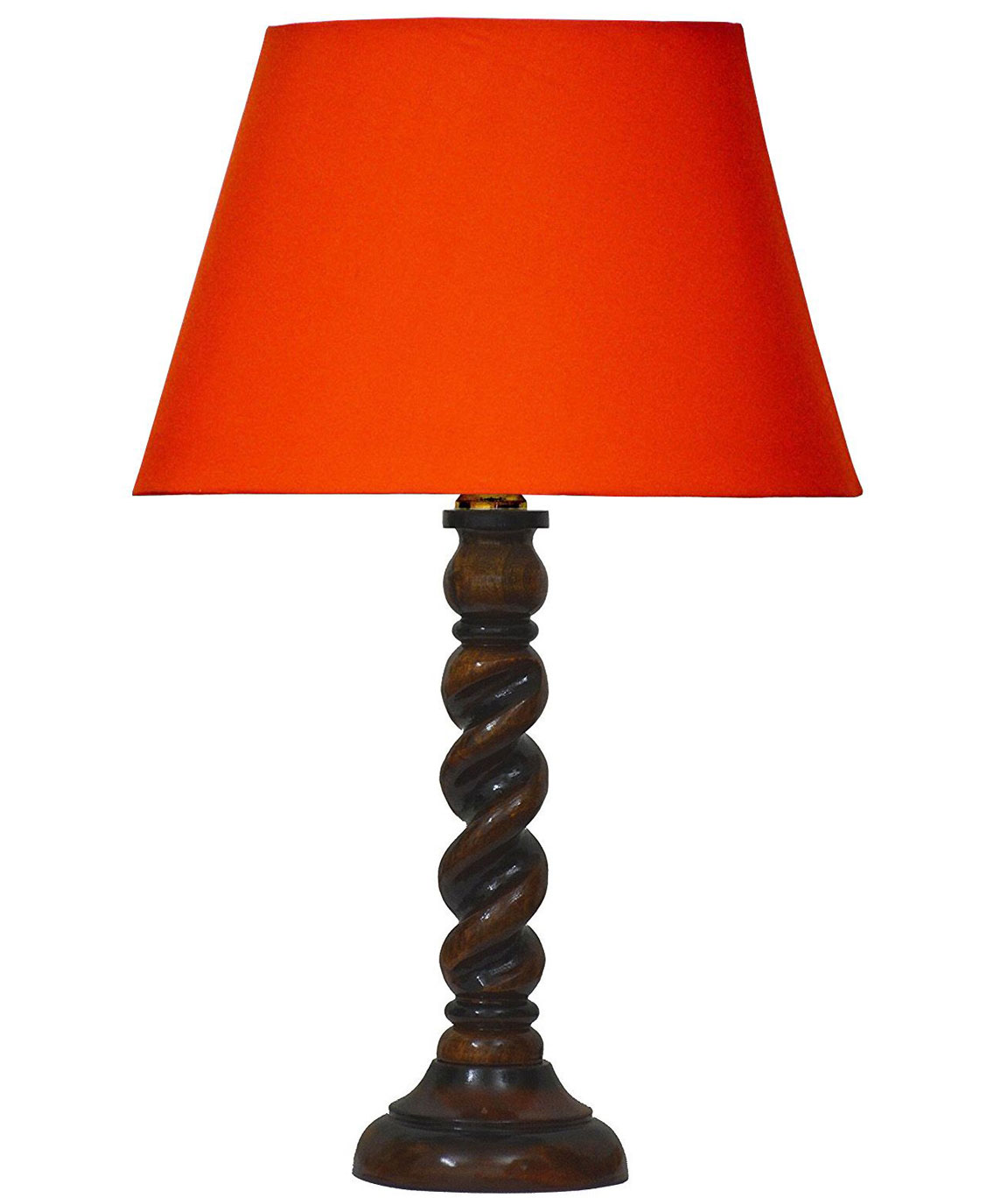 RDC Wooden Designer Table Lamp with 10 Inches Oval Plain Orange Lamp Shade