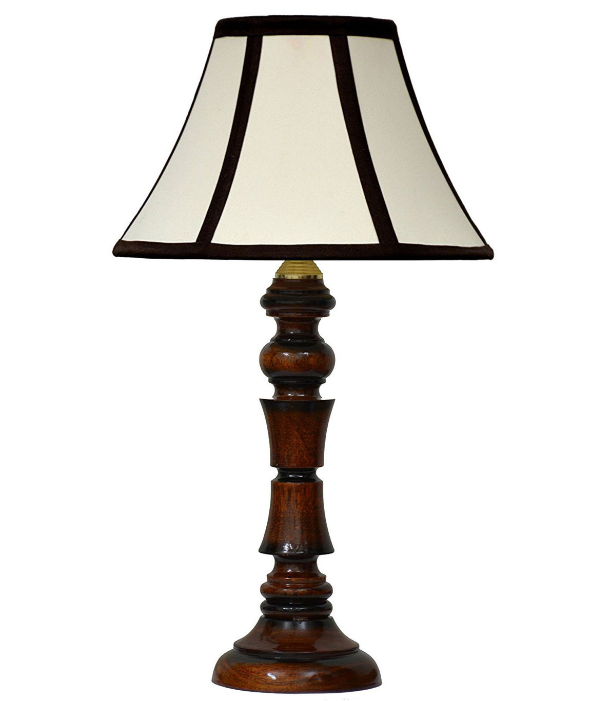 RDC Wooden Designer Table Lamp with 12 Inches Round Slanting Cream with Brown Border Lamp Shade