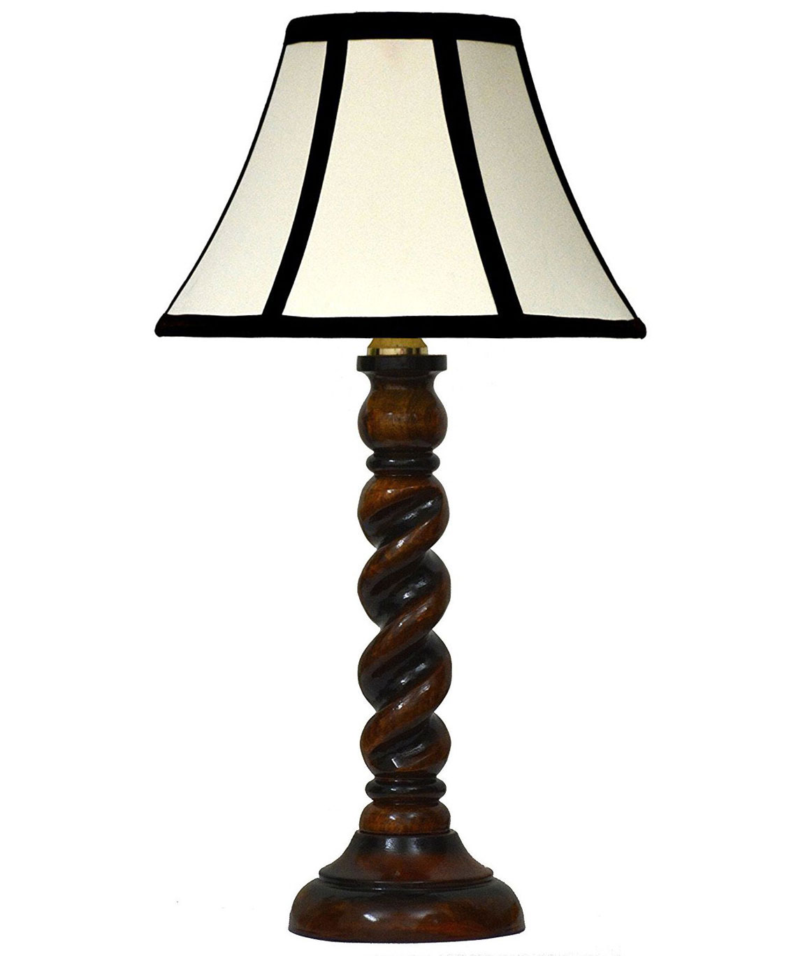 RDC Wooden Designer Table Lamp with 12 Inches Round Slanting Cream with Brown Border Lamp Shade