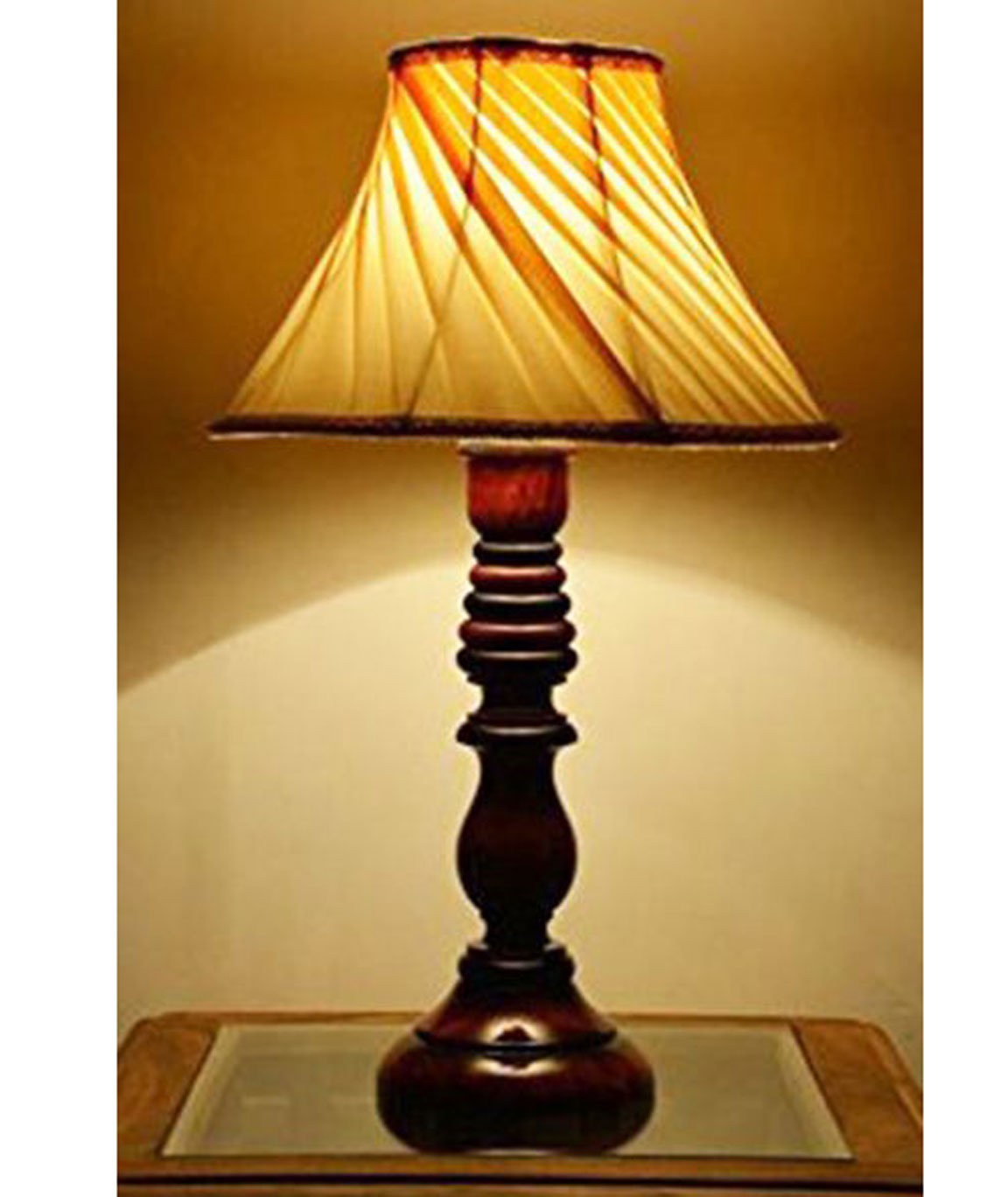 RDC Wooden Designer Table Lamp with 12 Inches Round Slanting Pleated Cream with Lace Border Lamp Shade