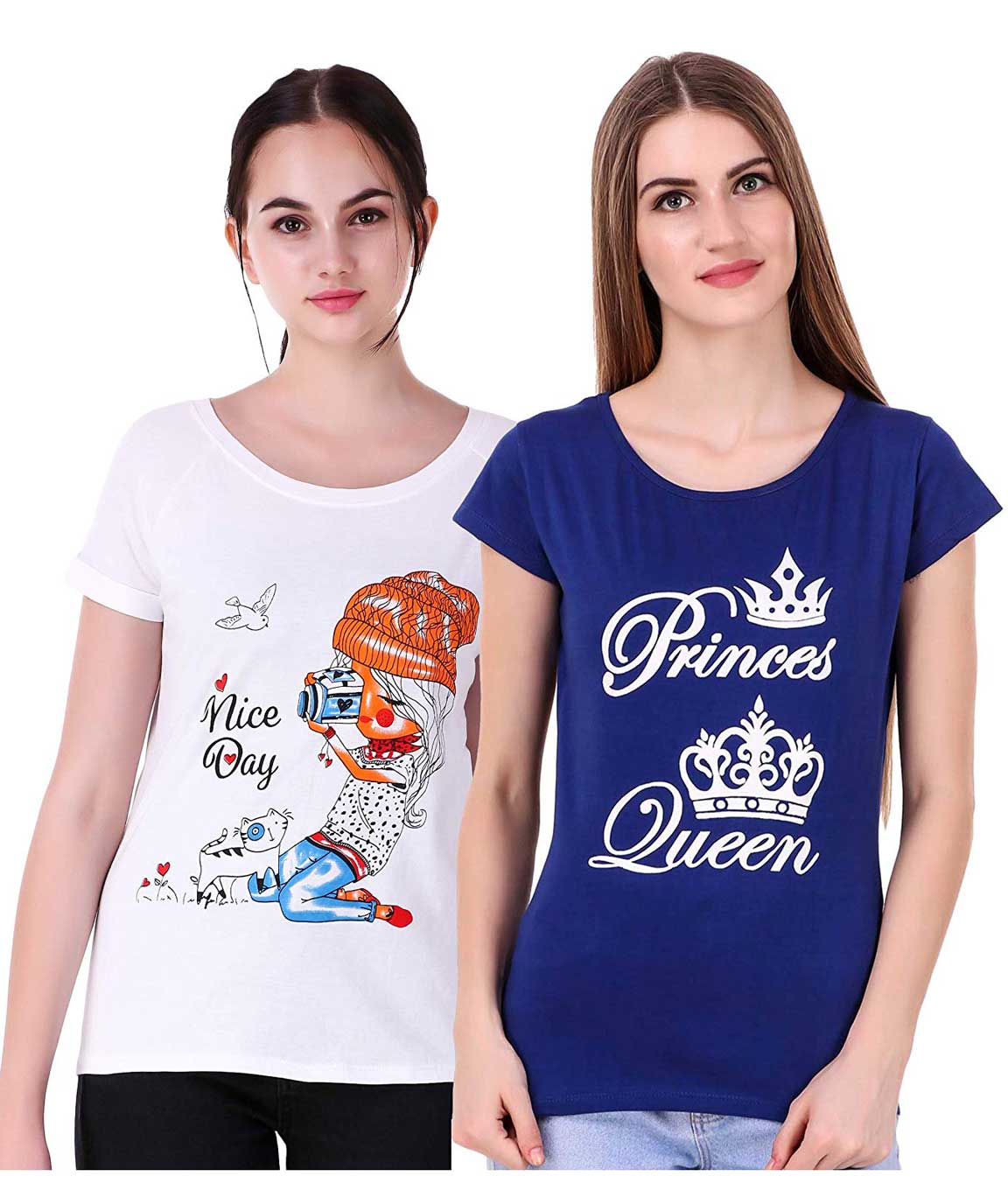 Romaisa Combo of 2 Casual/Western, Printed, Cotton t-Shirt Tops