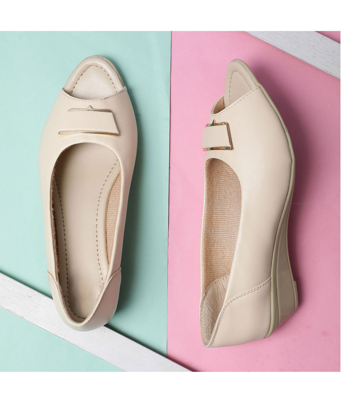 Sindhi Footwear Women`s Cream Rexin Office Ballerinas