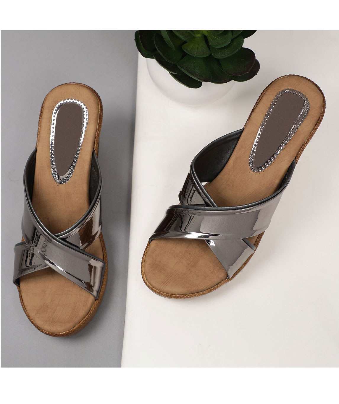 Sindhi Footwear Women`s Grey Rexin Casual Slipon