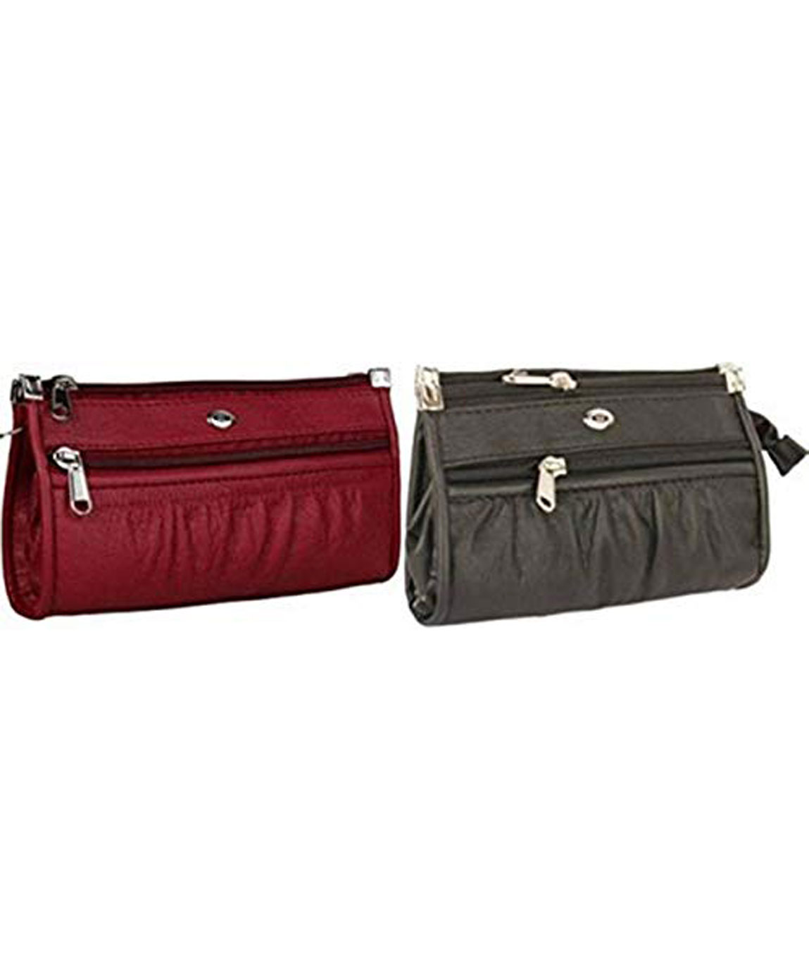 Sk Noor Pu Leather Women`s And Girls Wallet Clutch Maroon Black Combo Of 2