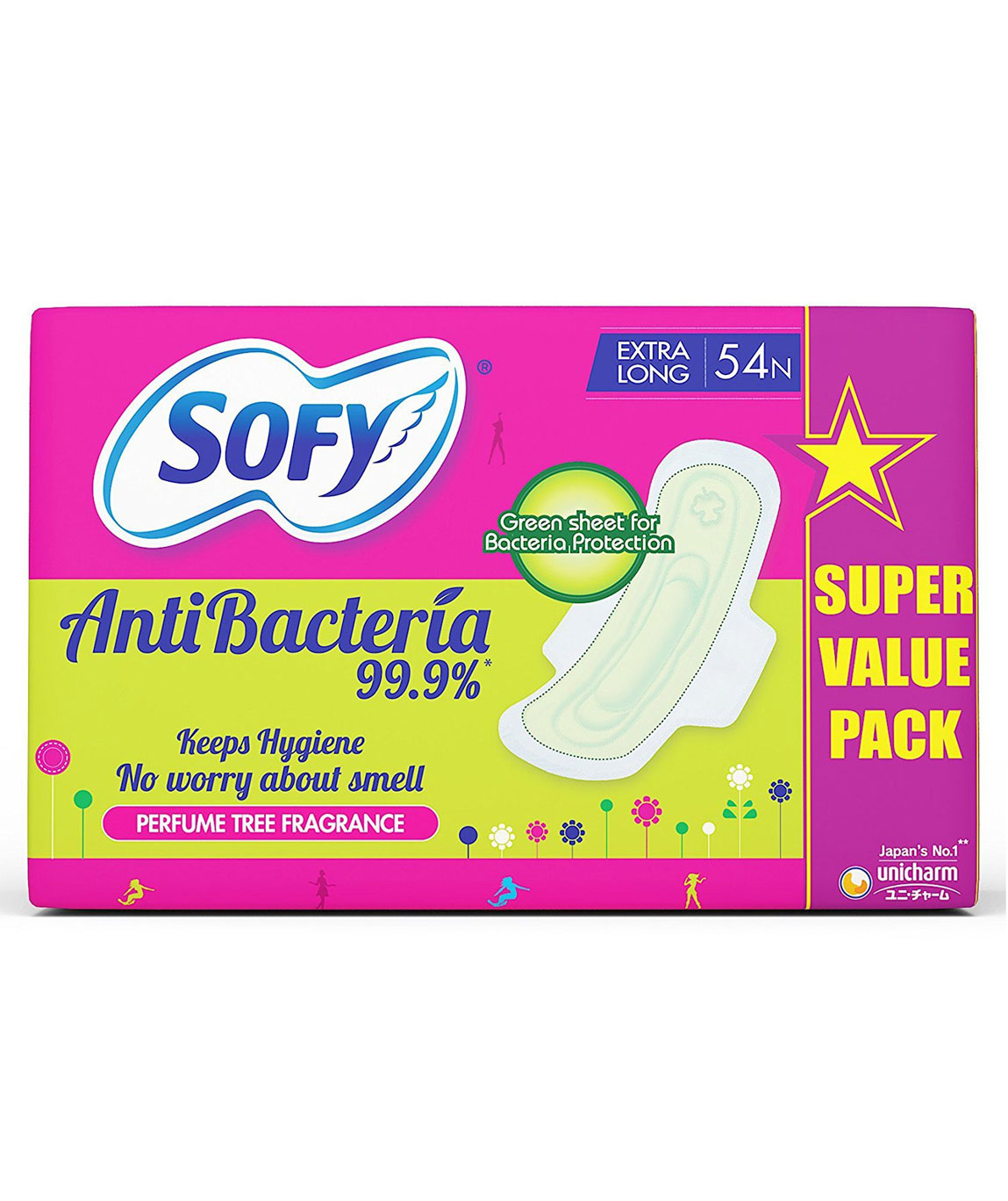 Sofy Antibacterial Extra Long Sanitary Napkins with 54 Pads (2 Pocket)