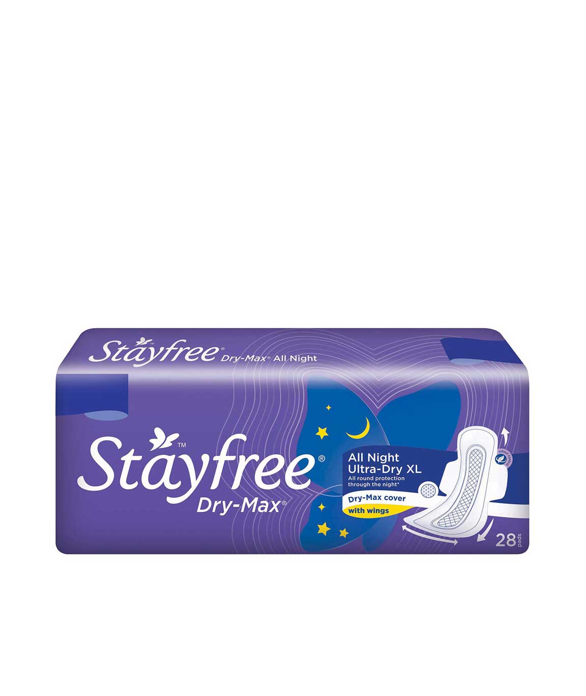 Stayfree Dry Max All Night Sanitary napkins (28 Count) & All Night XL Dry Max Cover Sanitary Napkins - 42 Pads (Super Saver Pack) Combo