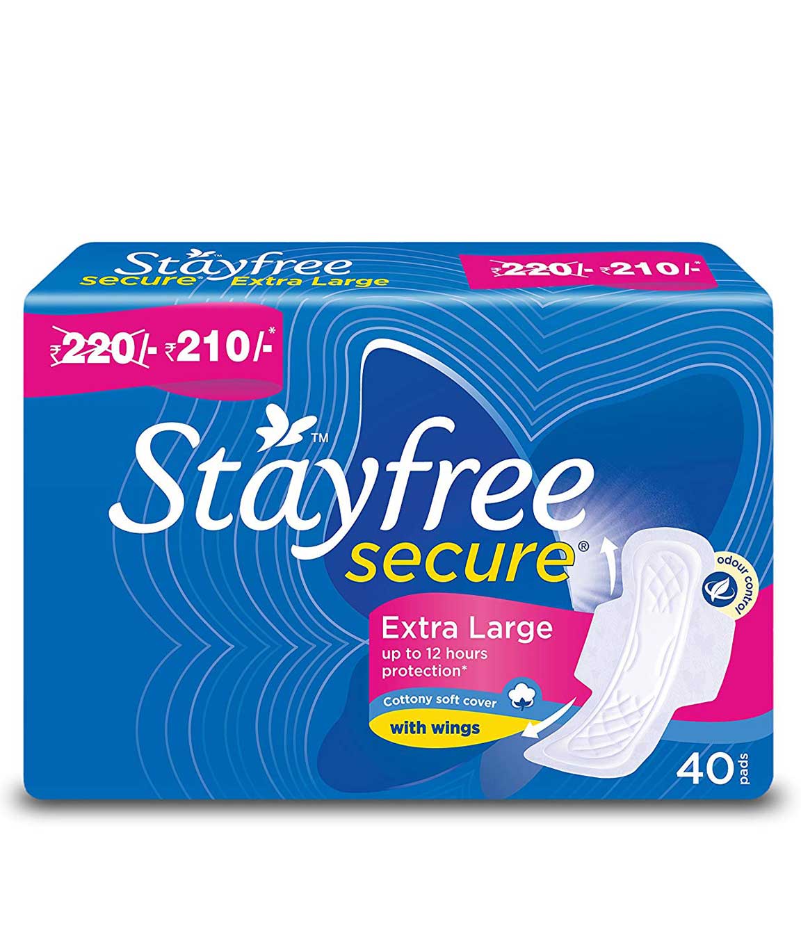 Stayfree Secure XL Cottony Sanitary napkins with Wings (40 Count)