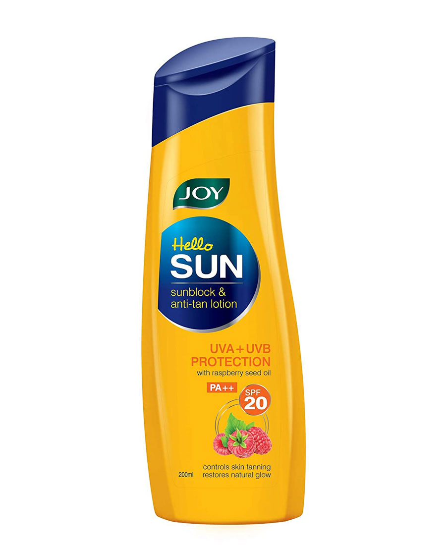 Joy hello sun sunblock & anti tan lotion raspberry seed oil  sp20  100 ml
