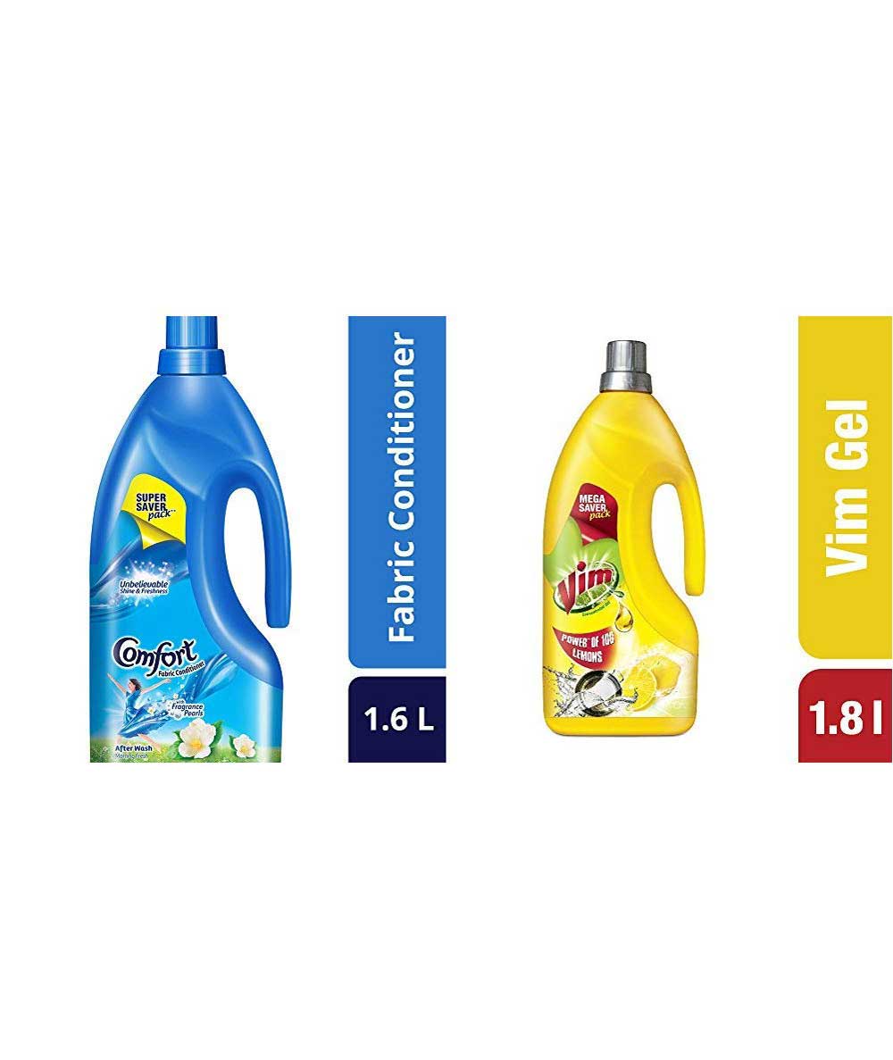 Vim Dishwash Gel, Lemon, 1.8 L & After Wash Morning Fresh Fabric Conditioner, 1.6 L Combo