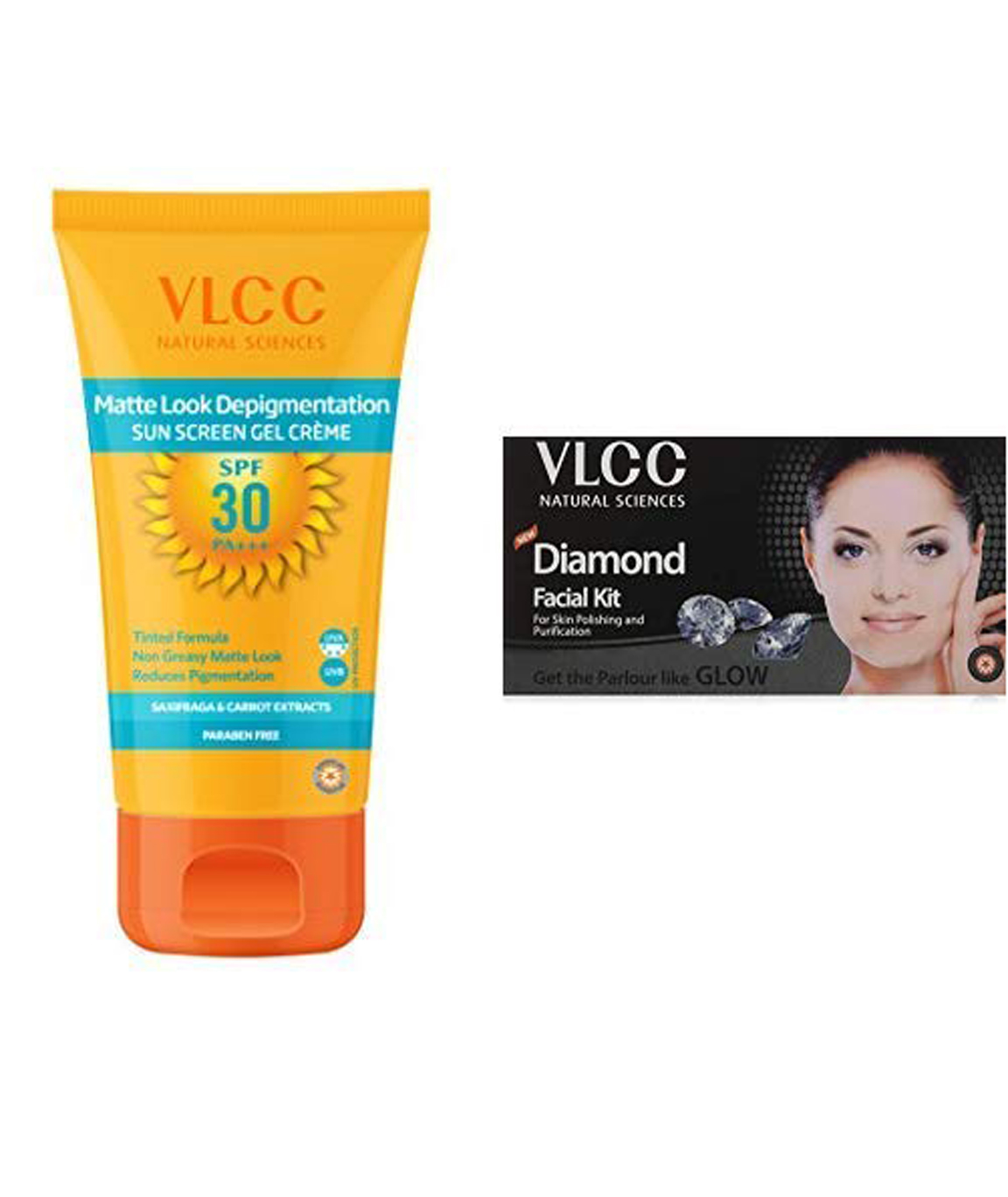 VLCC Matte Look SPF 30 Sun Screen Gel Creme, 100gm and VLCC Diamond Facial Kit, 50gm+10ml