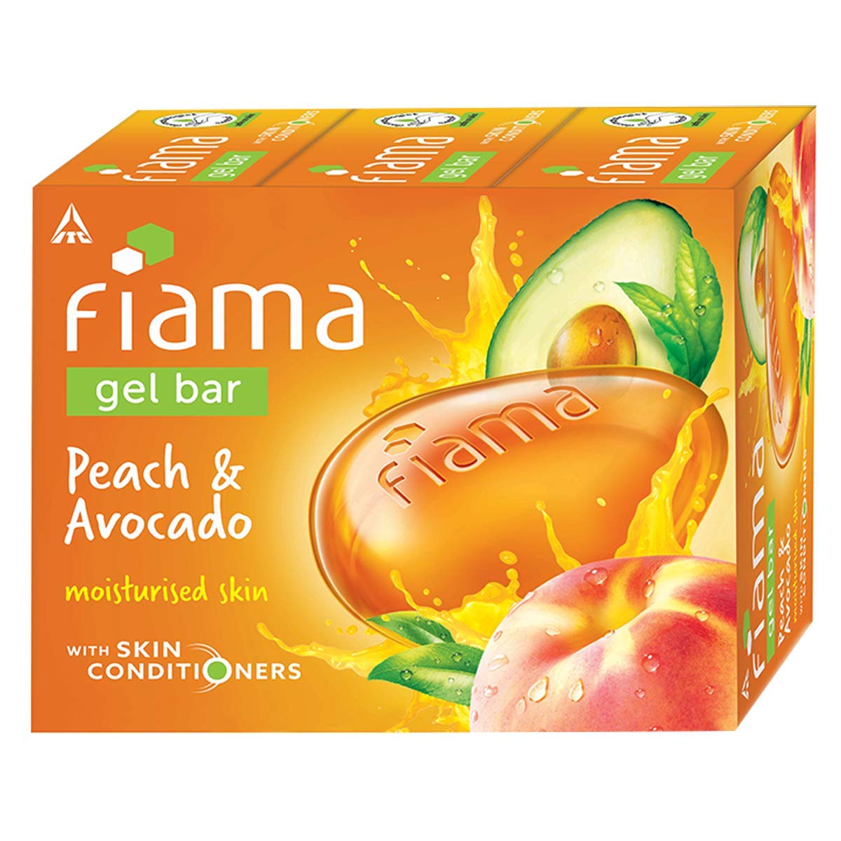 Fiama Gel Bar Peach and Avocado for moisturized skin, with skin conditioners, 125 gm soap (Pack of 3)