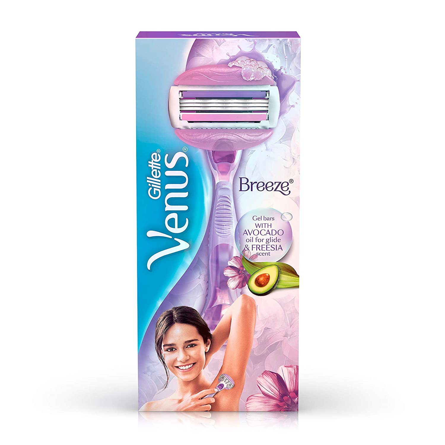 Gillette Venus Breeze Hair Removal Razor for Women with Avocado Oils & Body Butter, Freesia Scent, 1 Pc