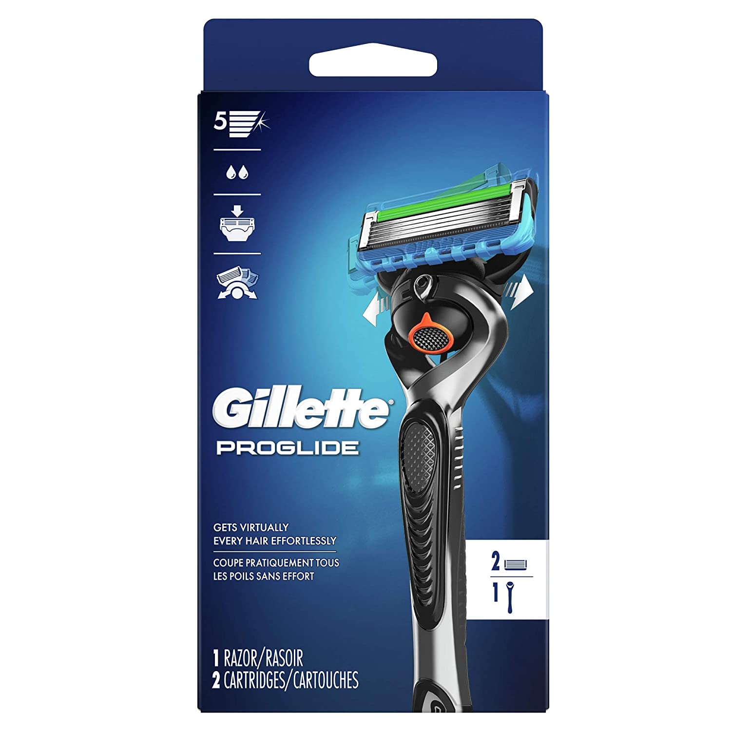 Gillette Fusion5 ProGlide Mens Razor with 2 Razor Blade Refills, Mens Fusion Razors / Blades