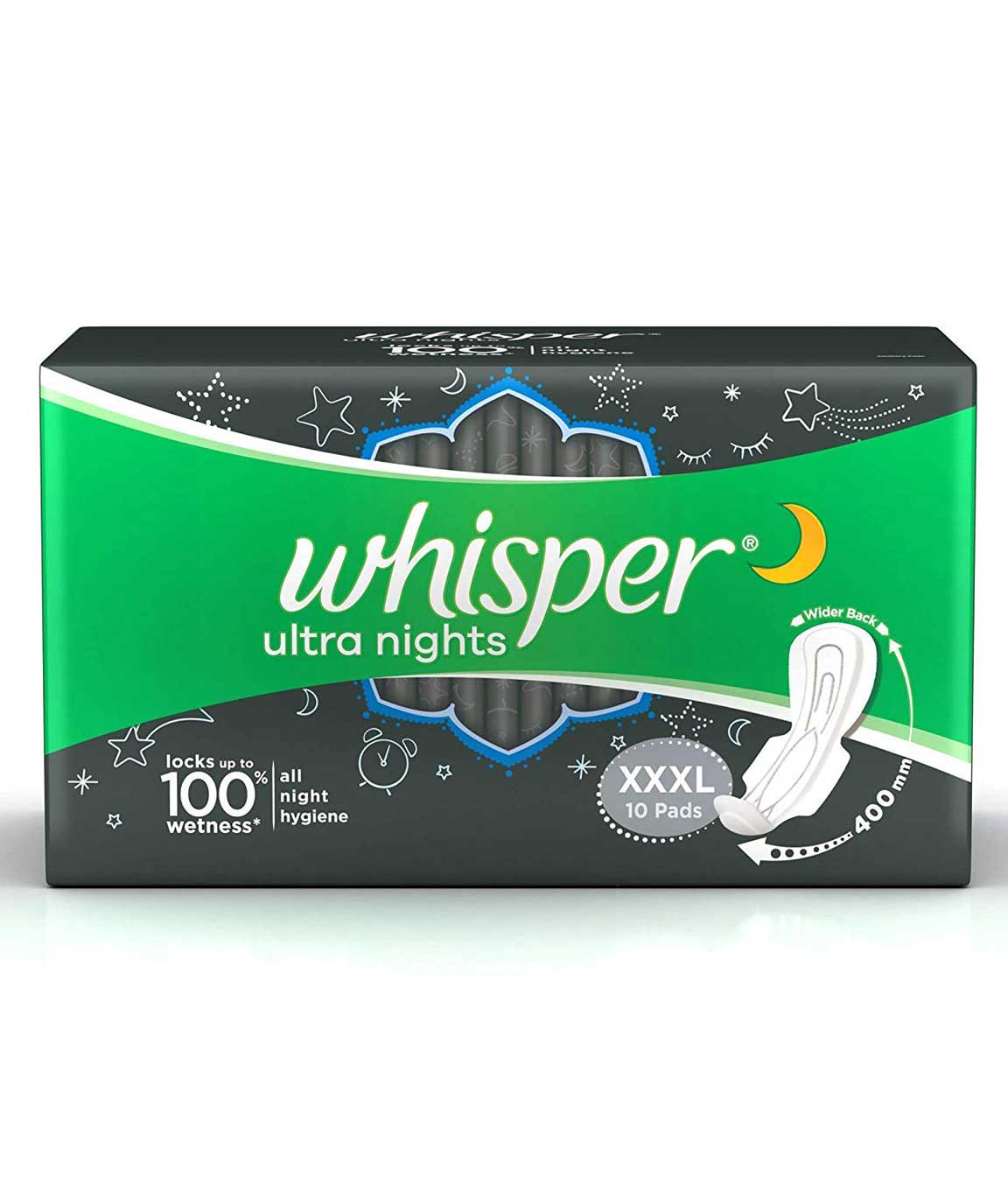Whisper Ultra Nights Sanitary Pads XXXL Wings 10 Pieces Pack