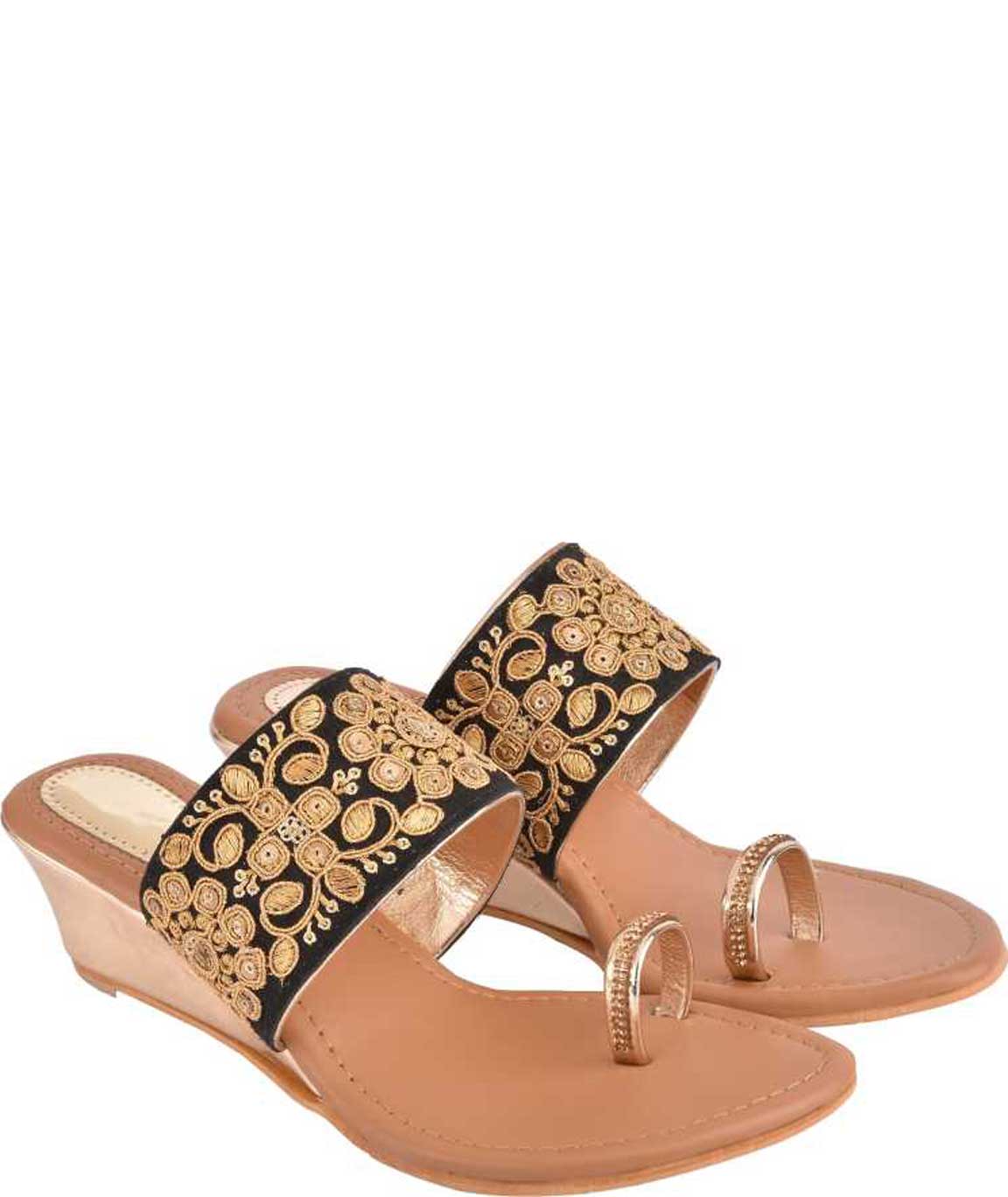 WOMEN BLACK, GOLD WEDGES