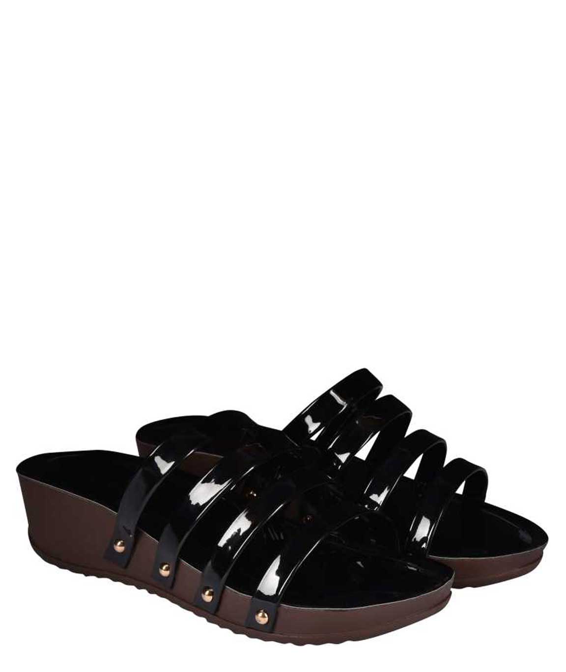 WOMEN BLACK STRIP WEDGES