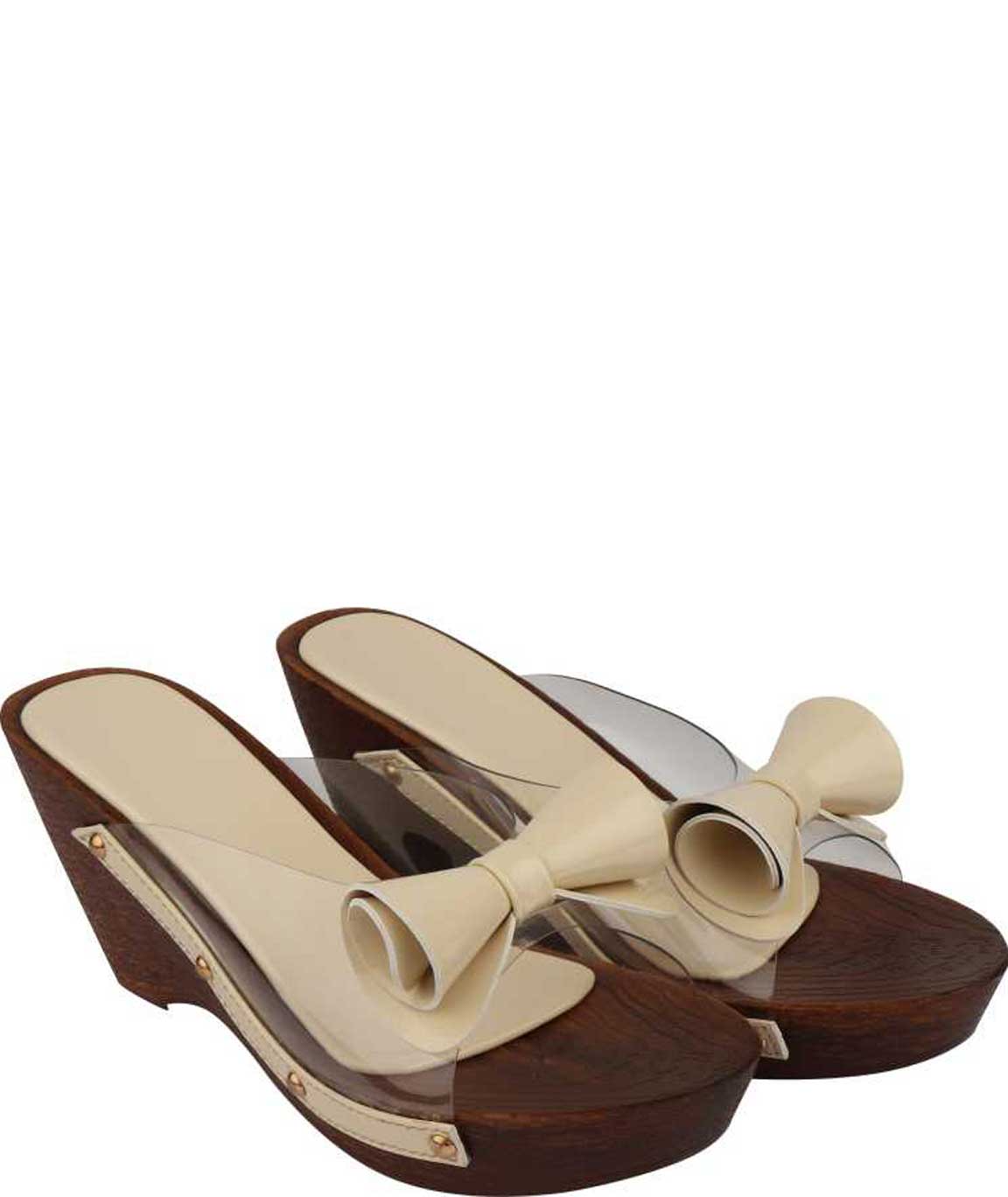 WOMEN CREAM BOW WEDGES