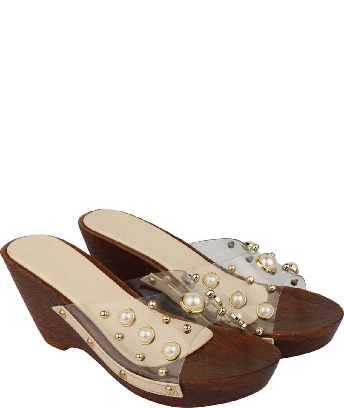 WOMEN CREAM PEARL WEDGES