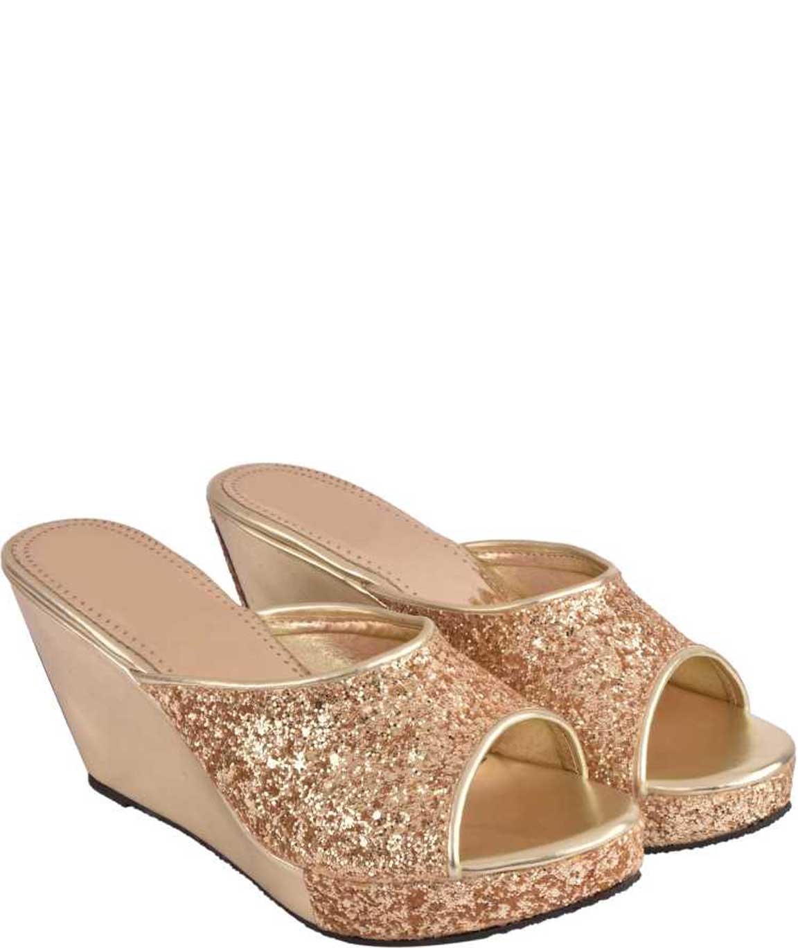 WOMEN GOLDEN SPARKLE WEDGES