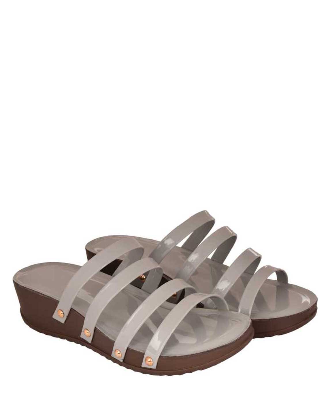 WOMEN GREY STRIPS WEDGES