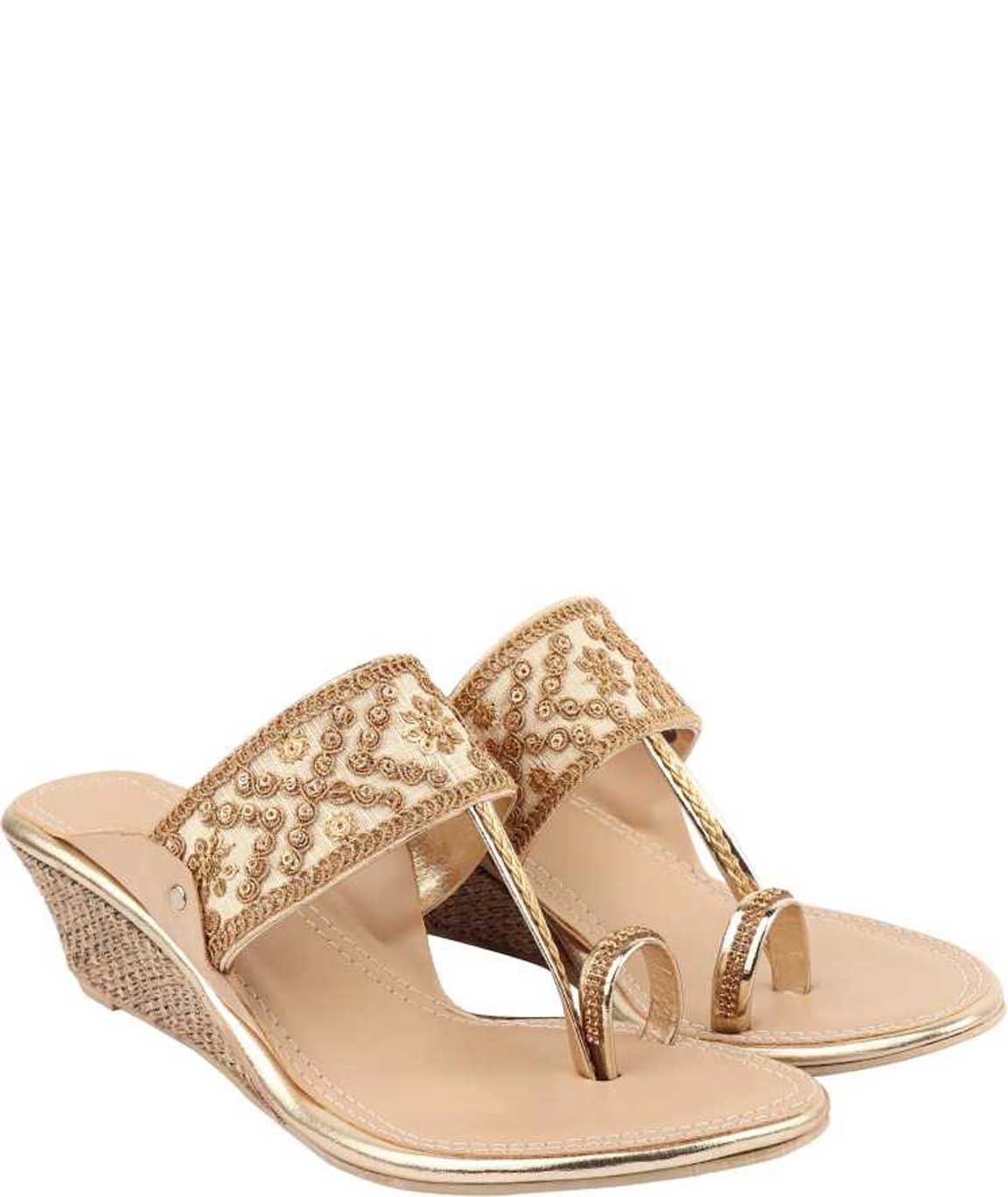 WOMEN KOLHAPURI GOLDEN WEDGES