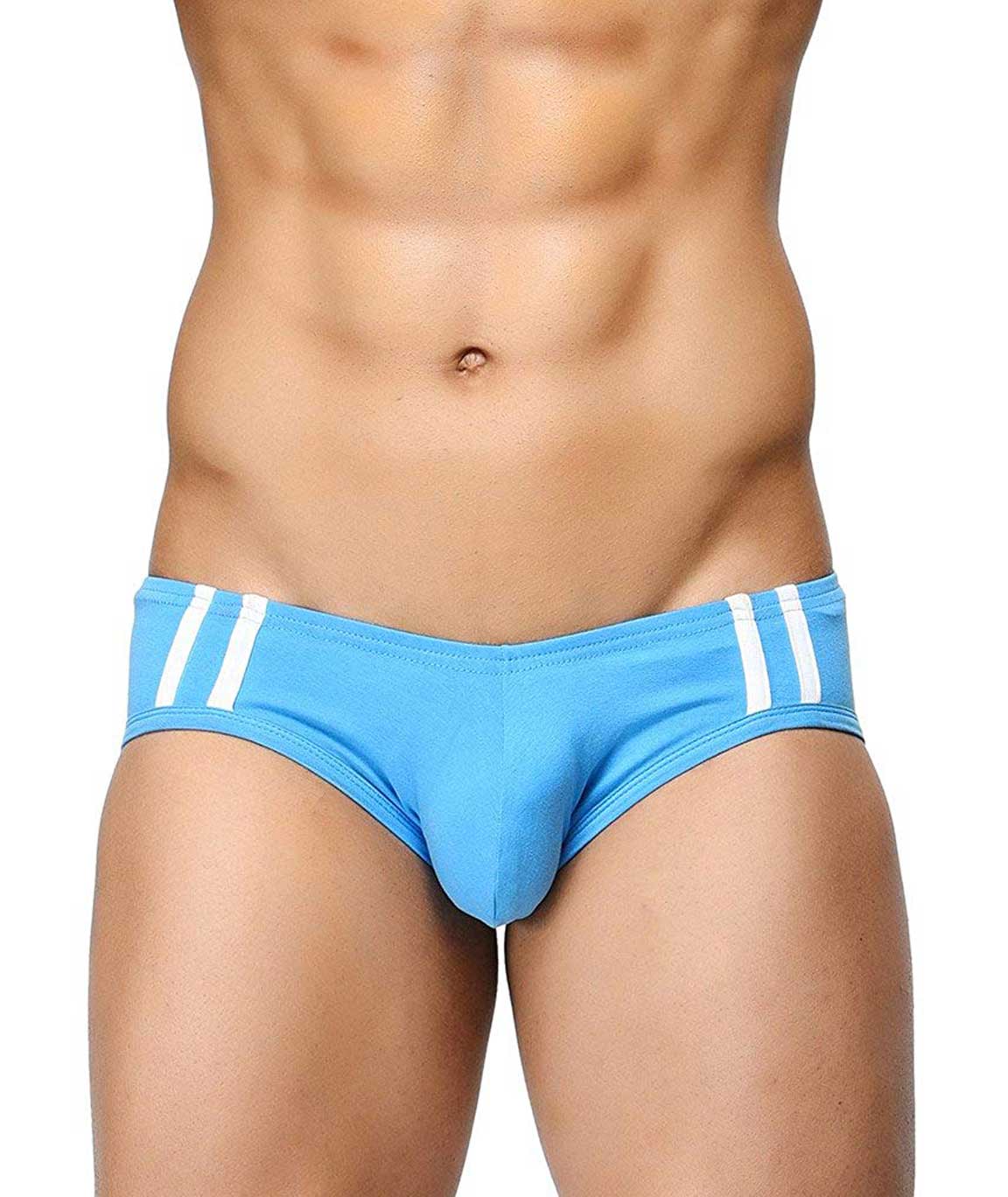 BASIICS by La Intimo Men`s Blue Cotton Spandex Striped and Solid
