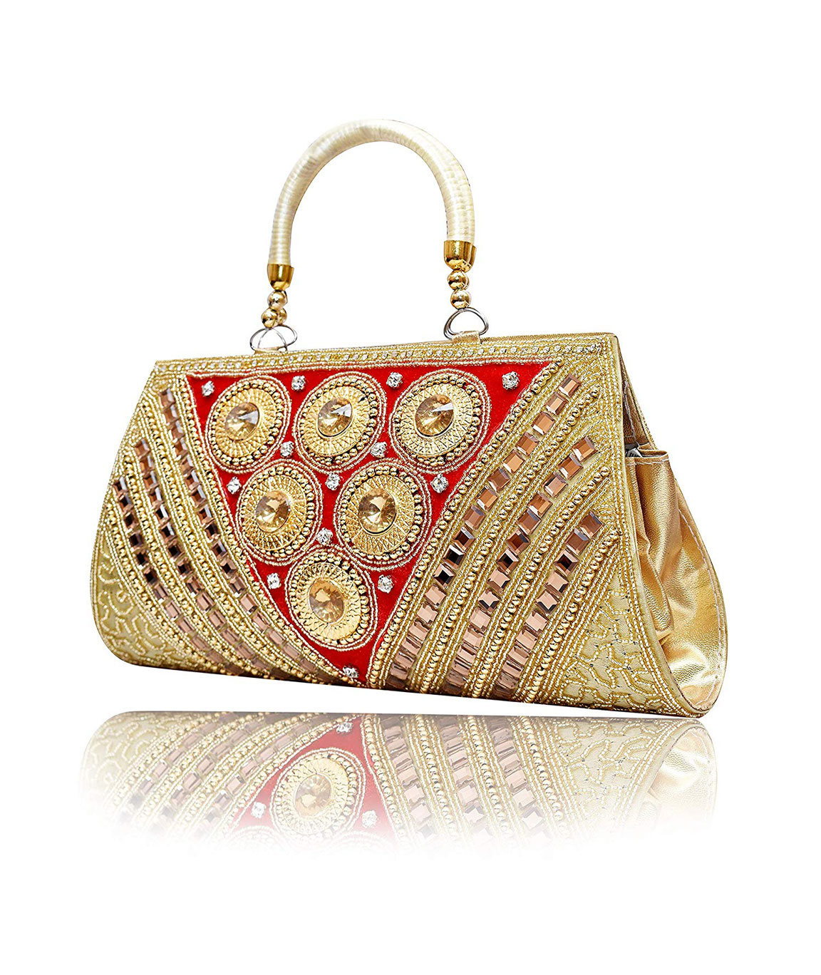 Buy Golden Beaded Clutch With Tear Drop & Matching Pair of Sandals