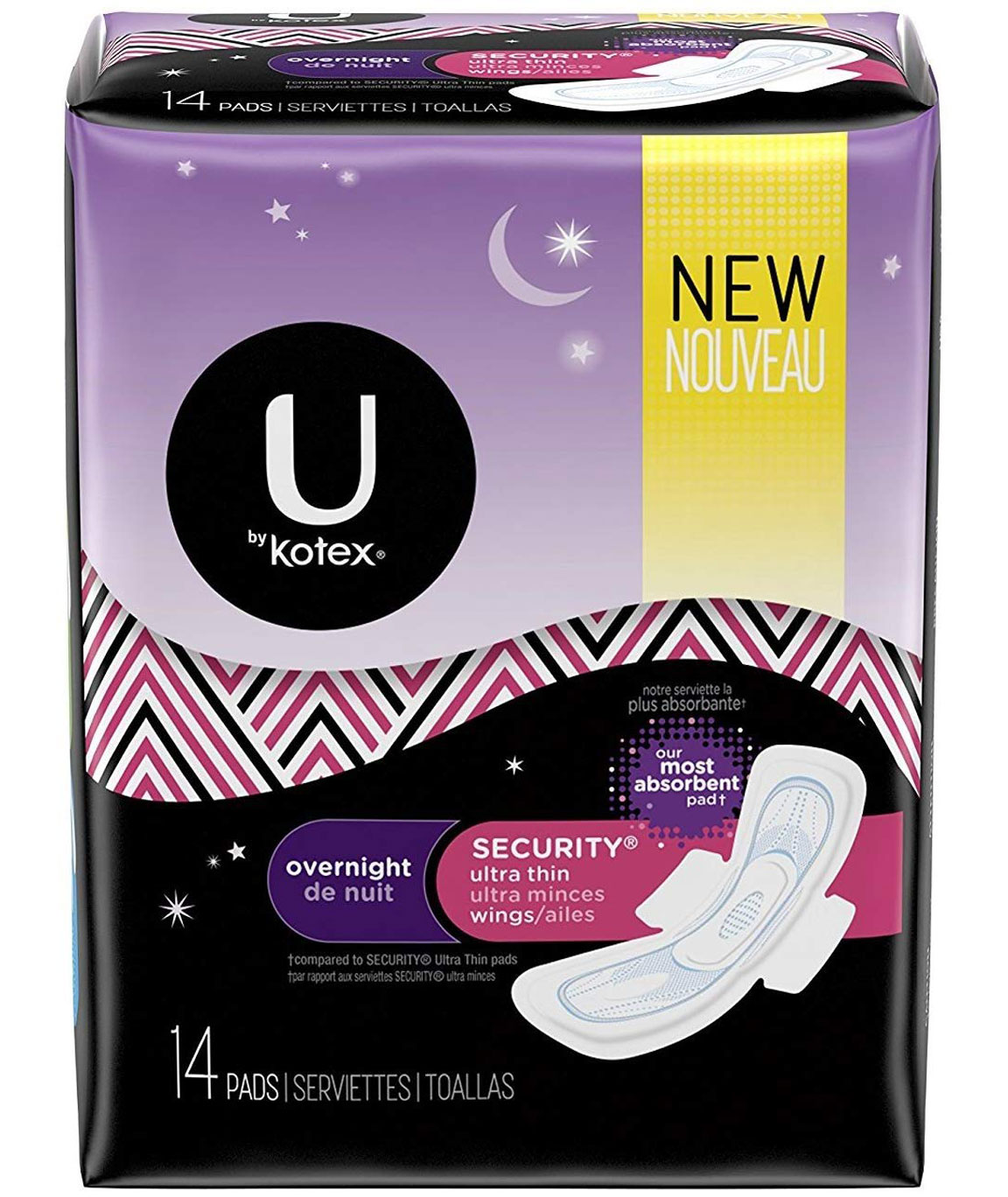 U by Kotex Overnight Security Ultra Thin Pads With Wings 14 count